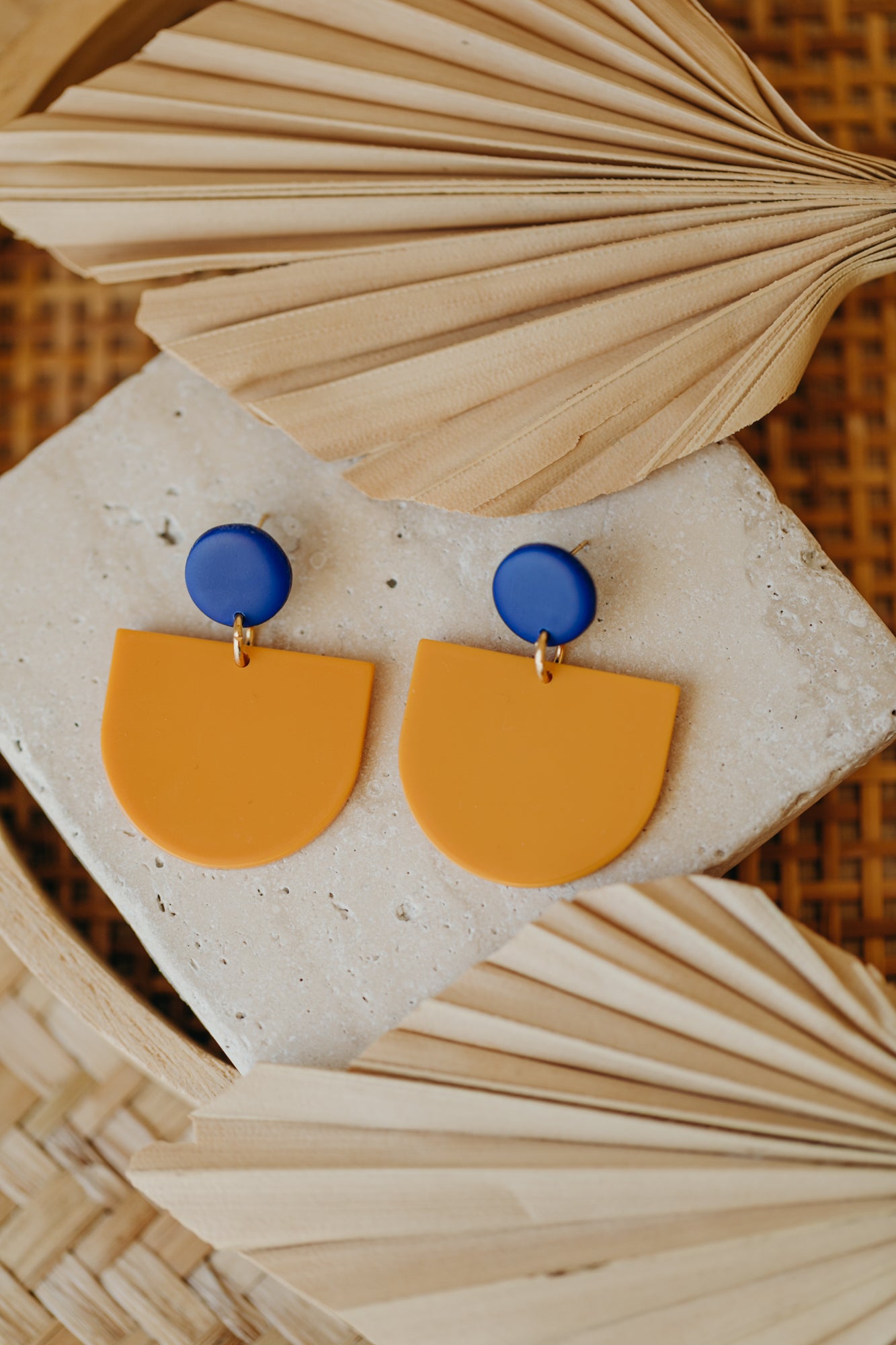 MELA - Statement Earrings in Dark Blue-Mustard Yellow
