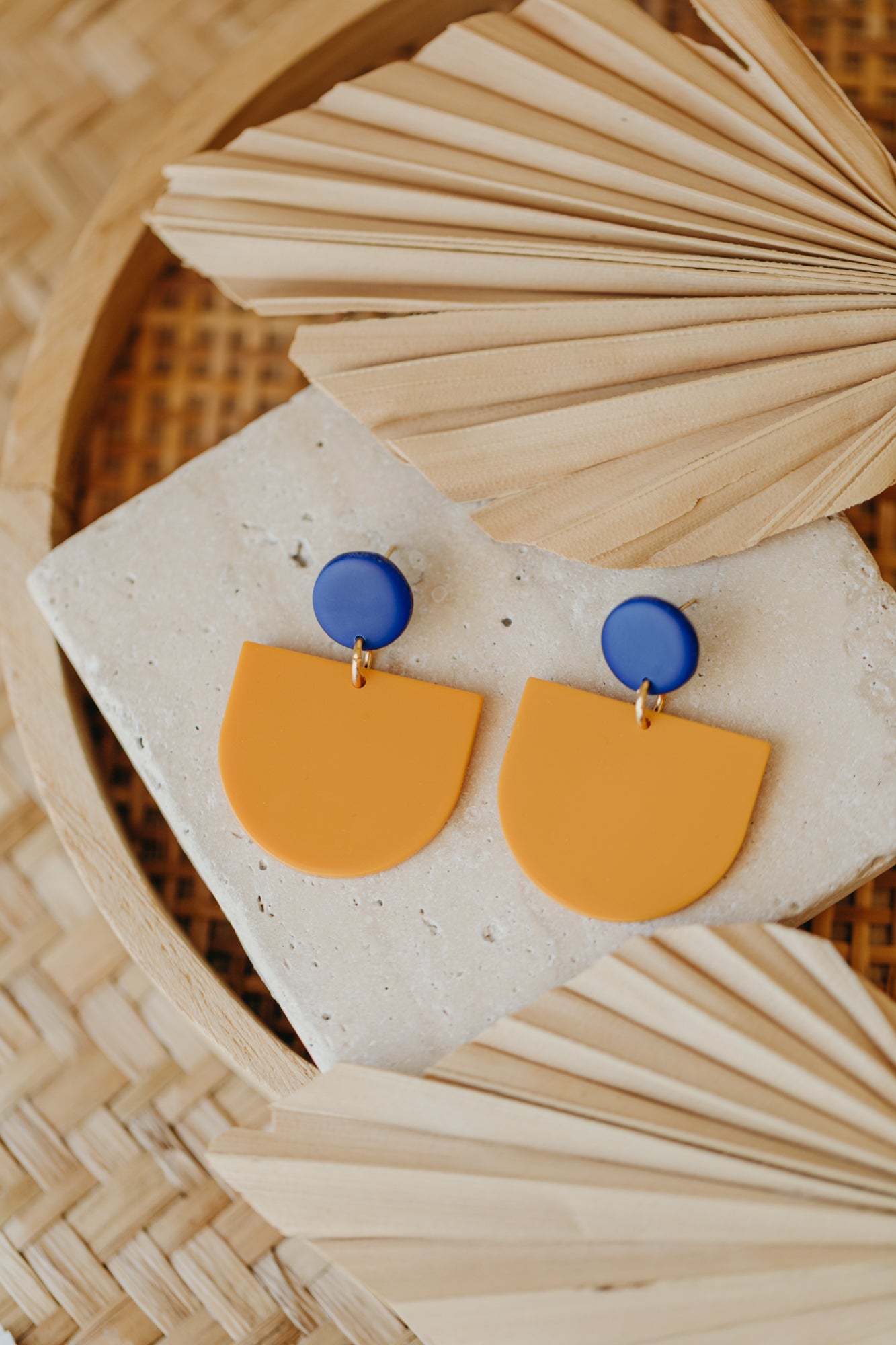 MELA - Statement Earrings in Dark Blue-Mustard Yellow