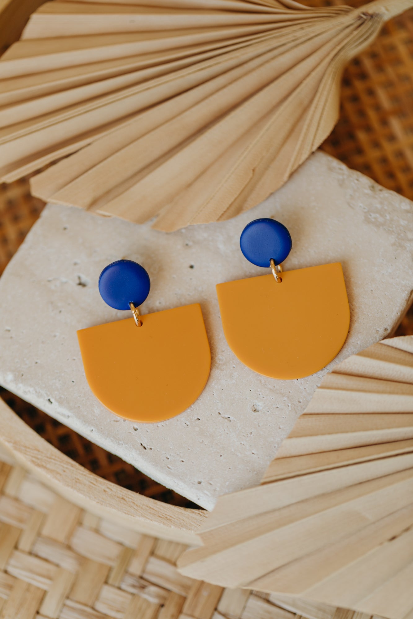 MELA - Statement Earrings in Dark Blue-Mustard Yellow