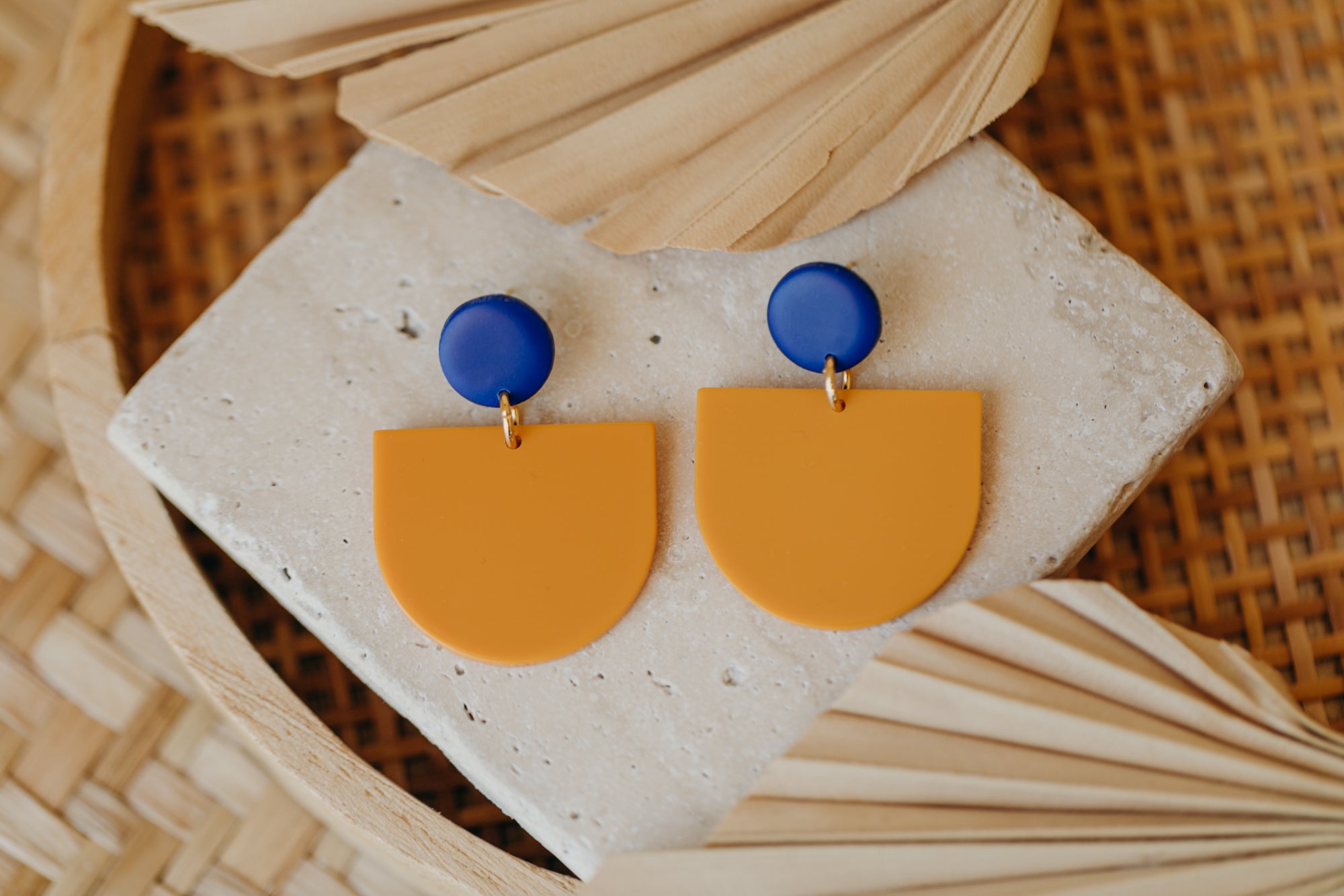 MELA - Statement Earrings in Dark Blue-Mustard Yellow