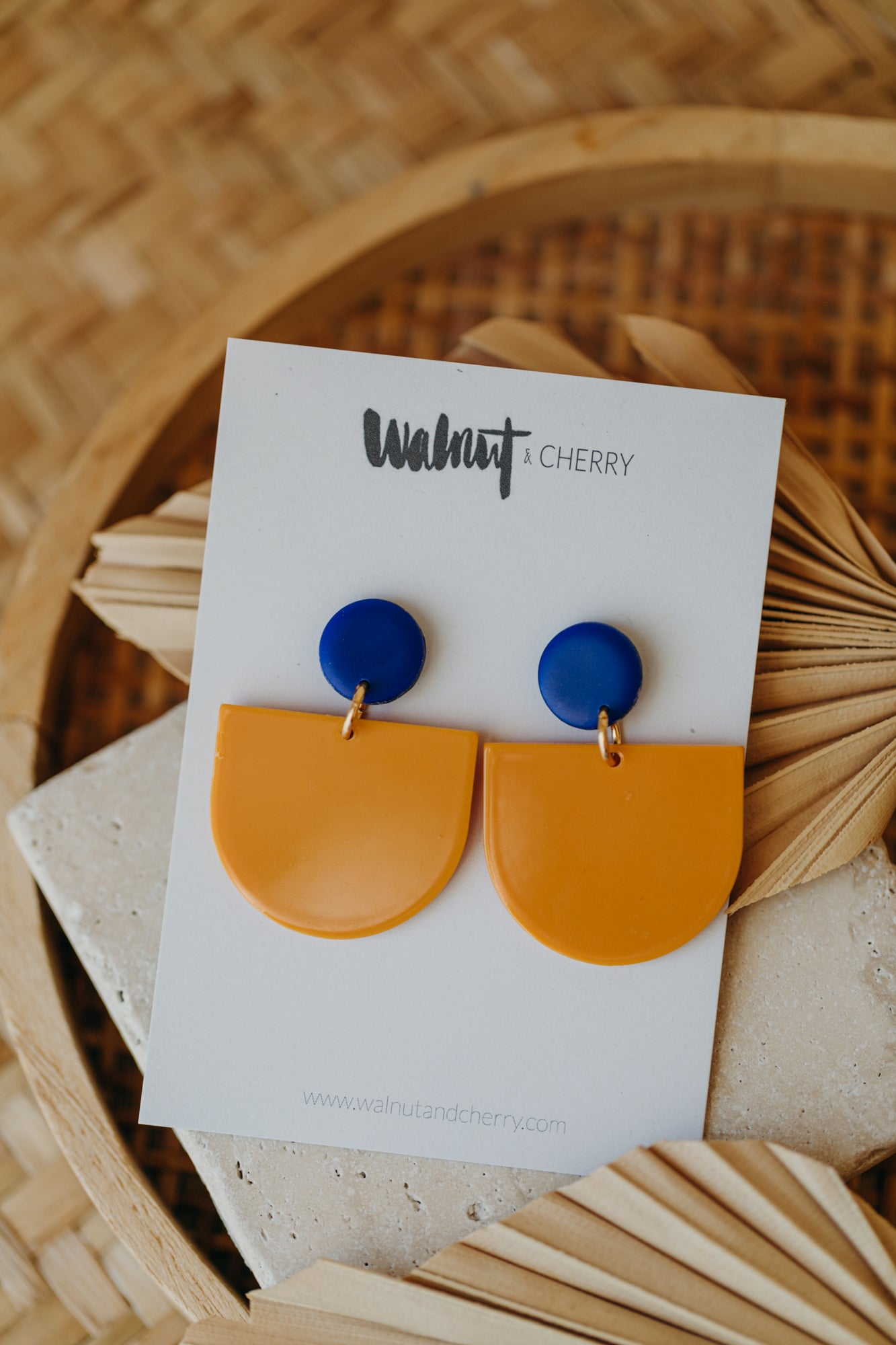MELA - Statement Earrings in Dark Blue-Mustard Yellow