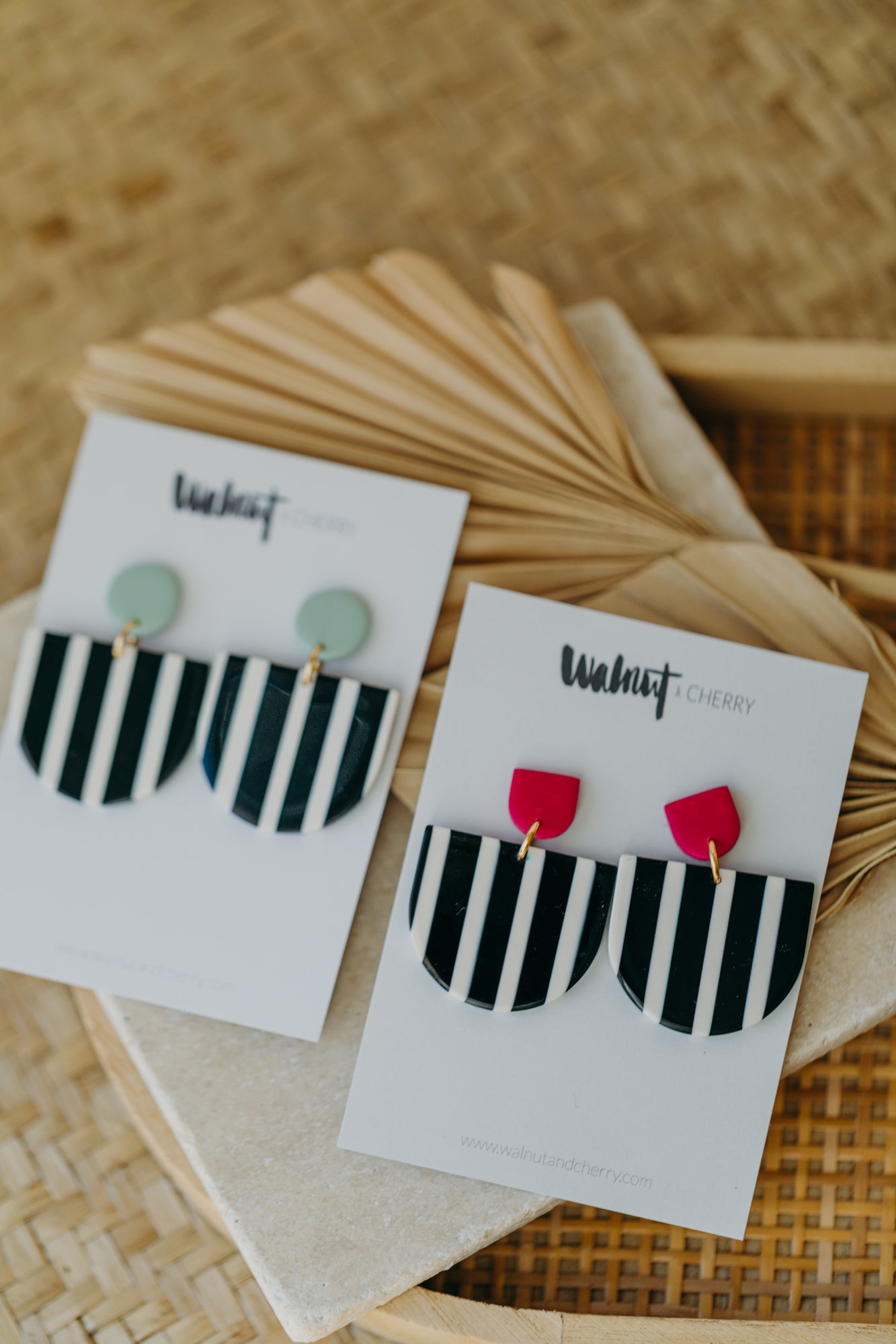 MELA - Sage Green & Black-and-White Statement Earrings