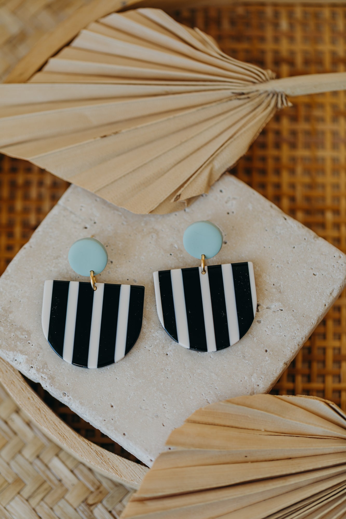 MELA - Sage Green & Black-and-White Statement Earrings