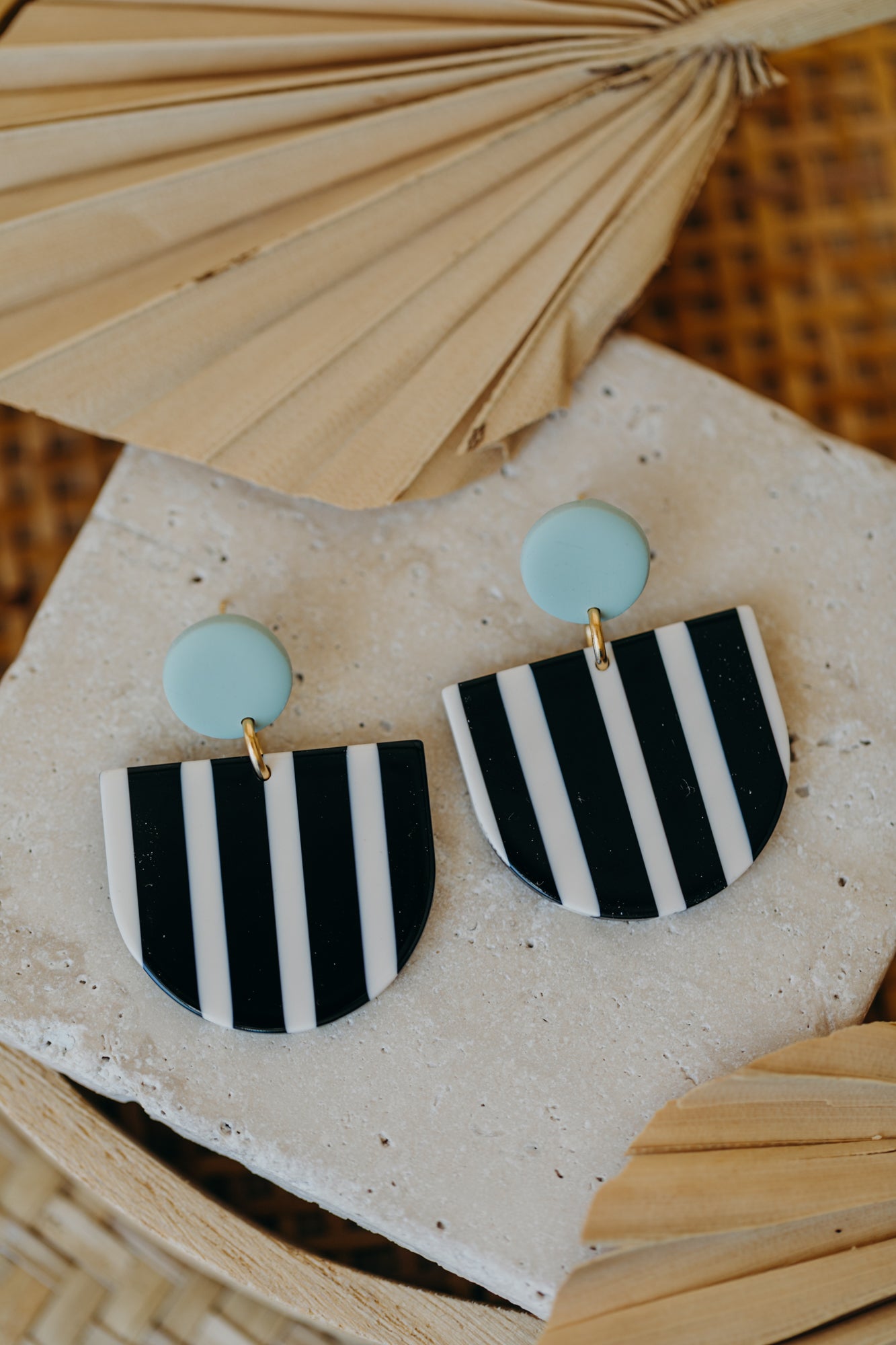 MELA - Sage Green & Black-and-White Statement Earrings