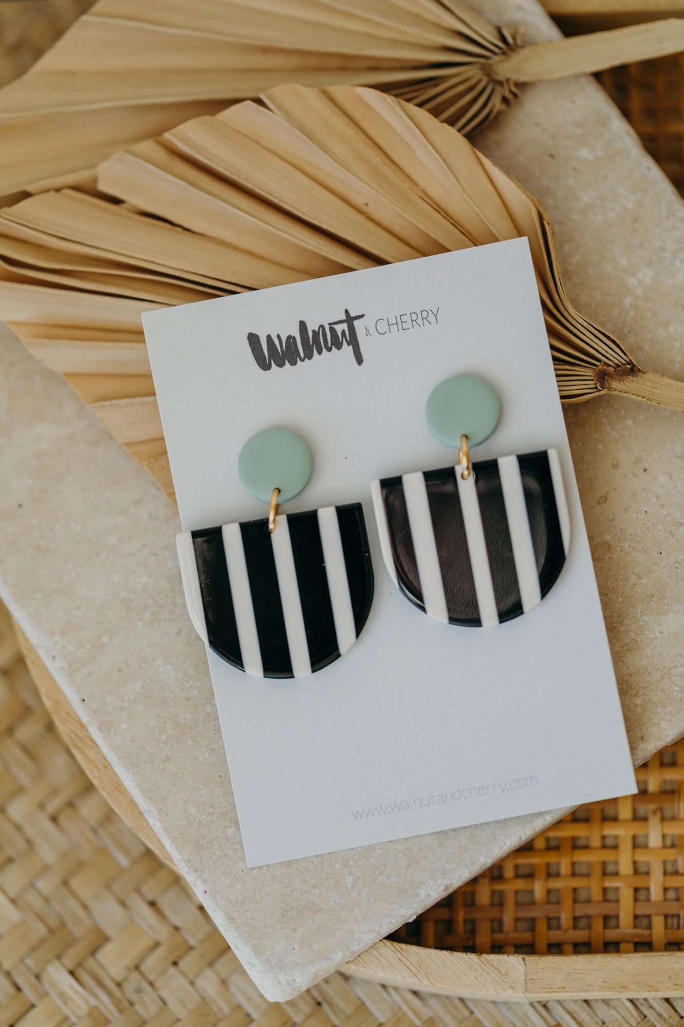 MELA - Sage Green & Black-and-White Statement Earrings