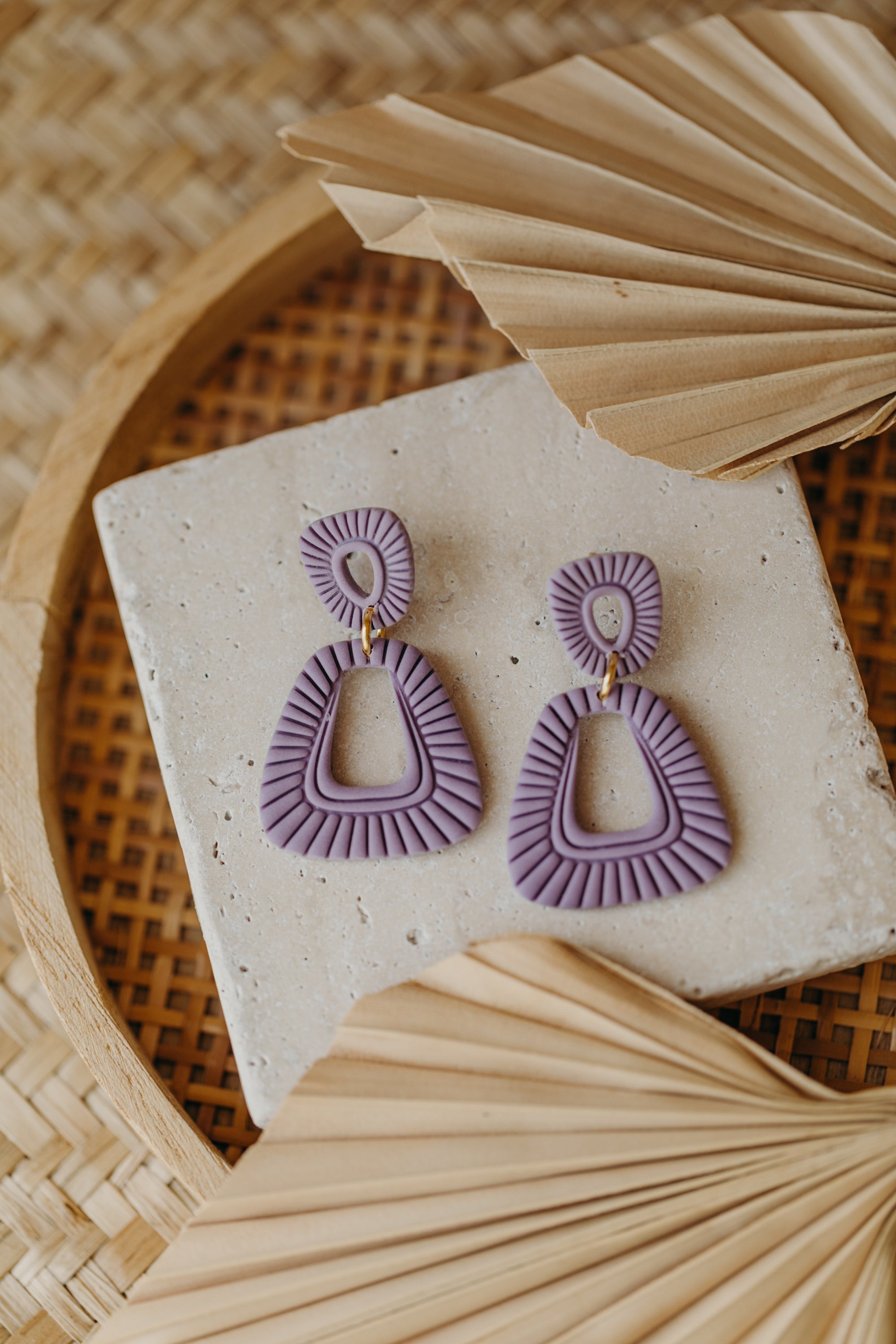 Francesca - Polymer clay earrings in orange, light purple and red