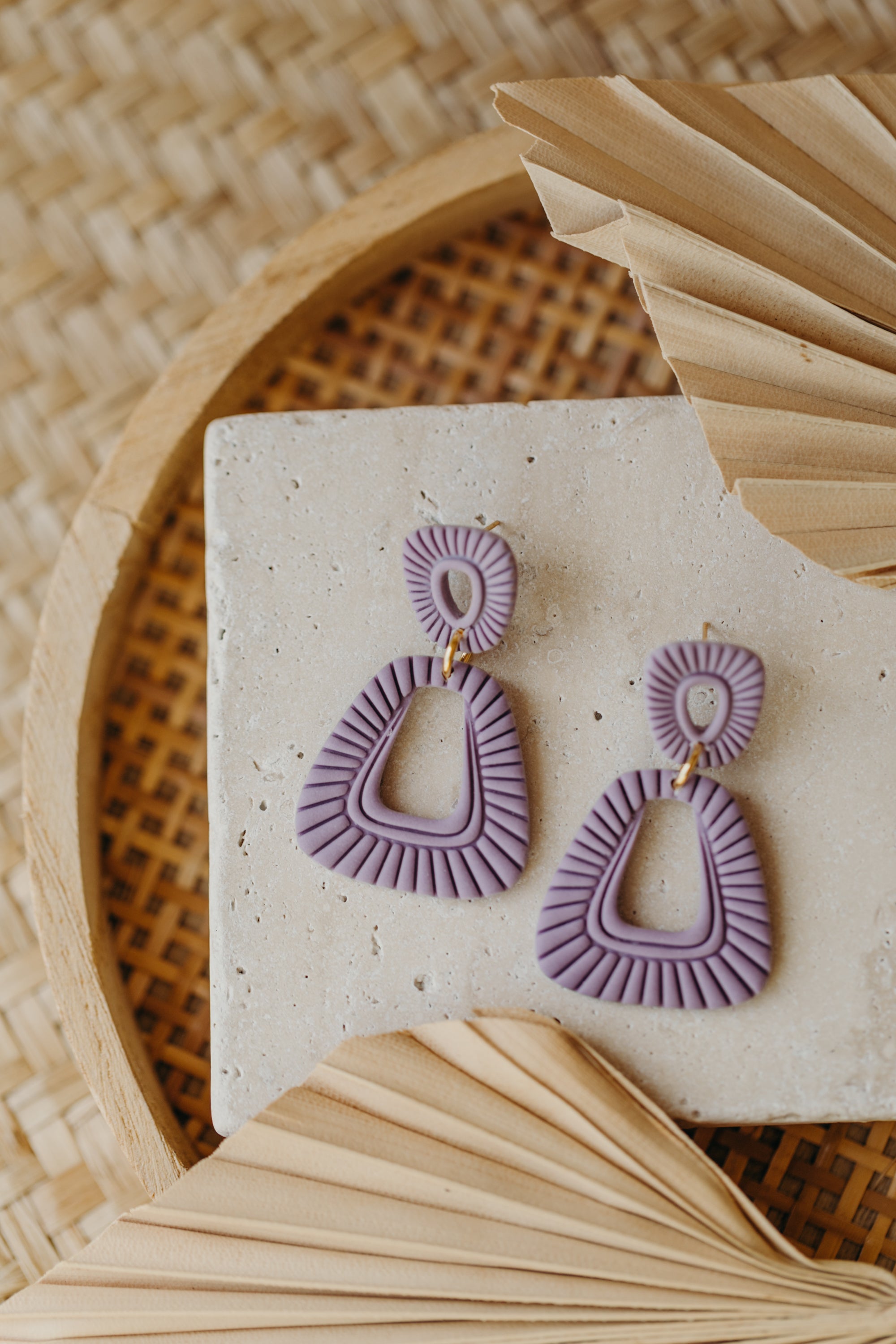 Francesca - Polymer clay earrings in orange, light purple and red