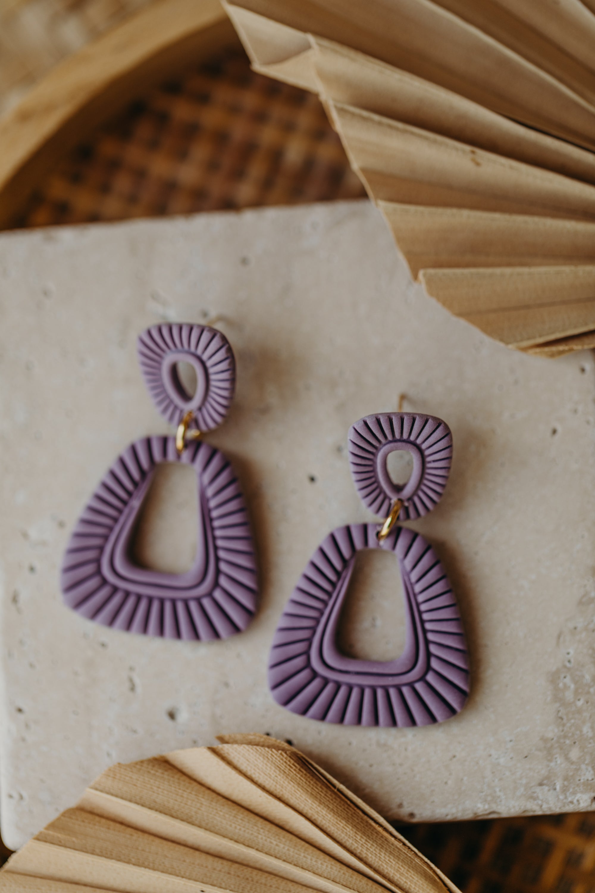 Francesca - Polymer clay earrings in orange, light purple and red