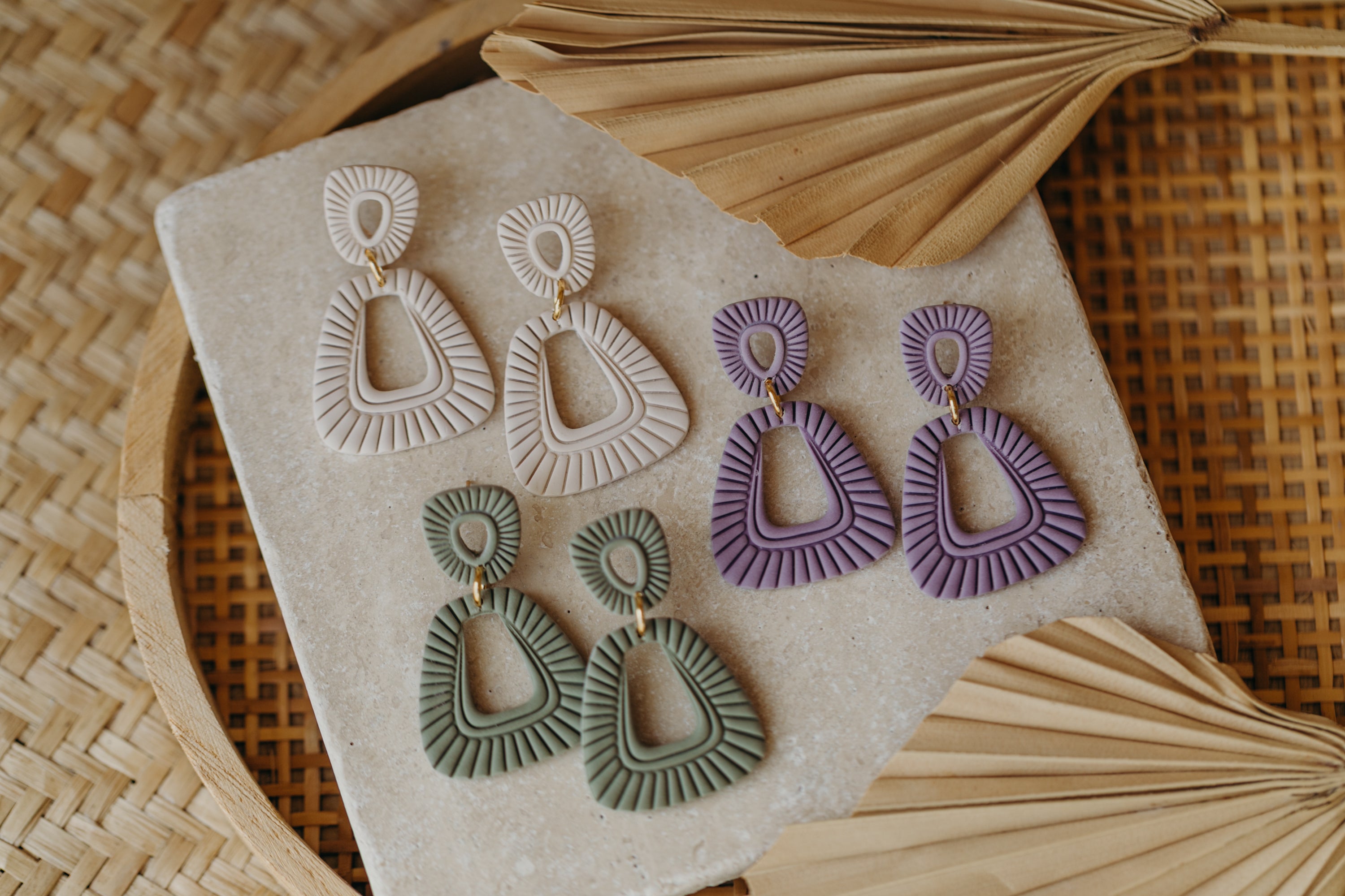 Francesca - Polymer clay earrings in orange, light purple and red