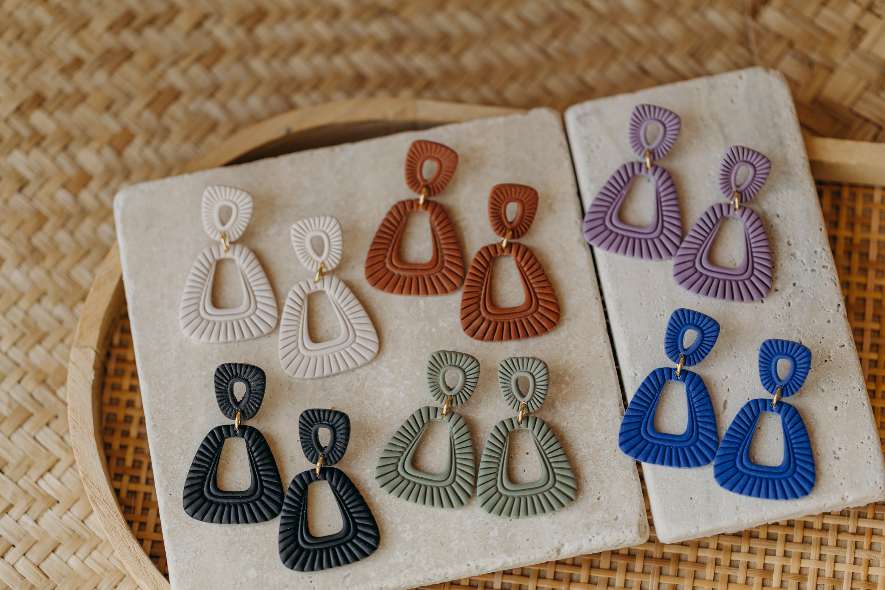 Francesca - Polymer clay earrings in orange, light purple and red