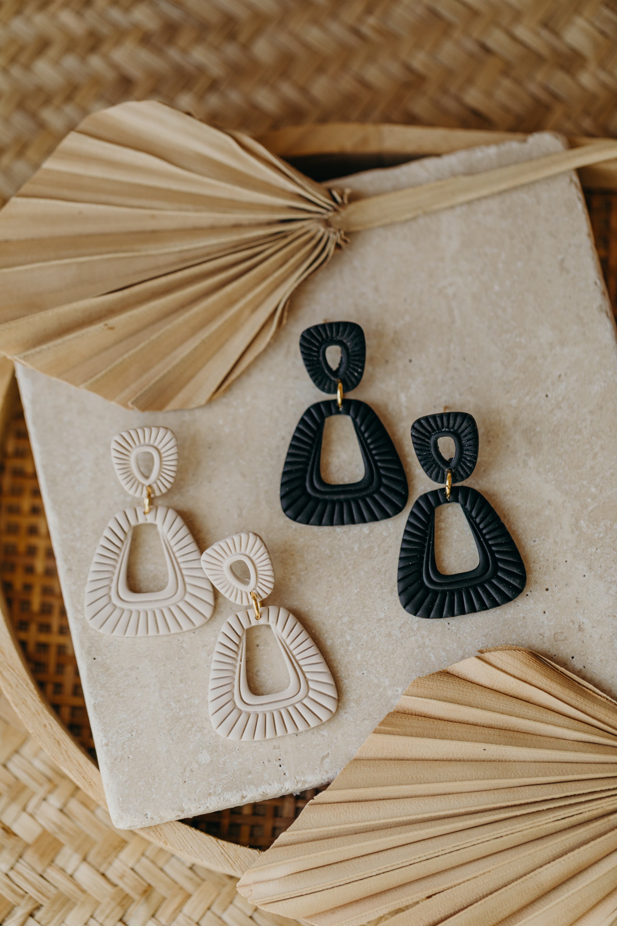 Francesca - Polymer clay earrings in orange, light purple and red