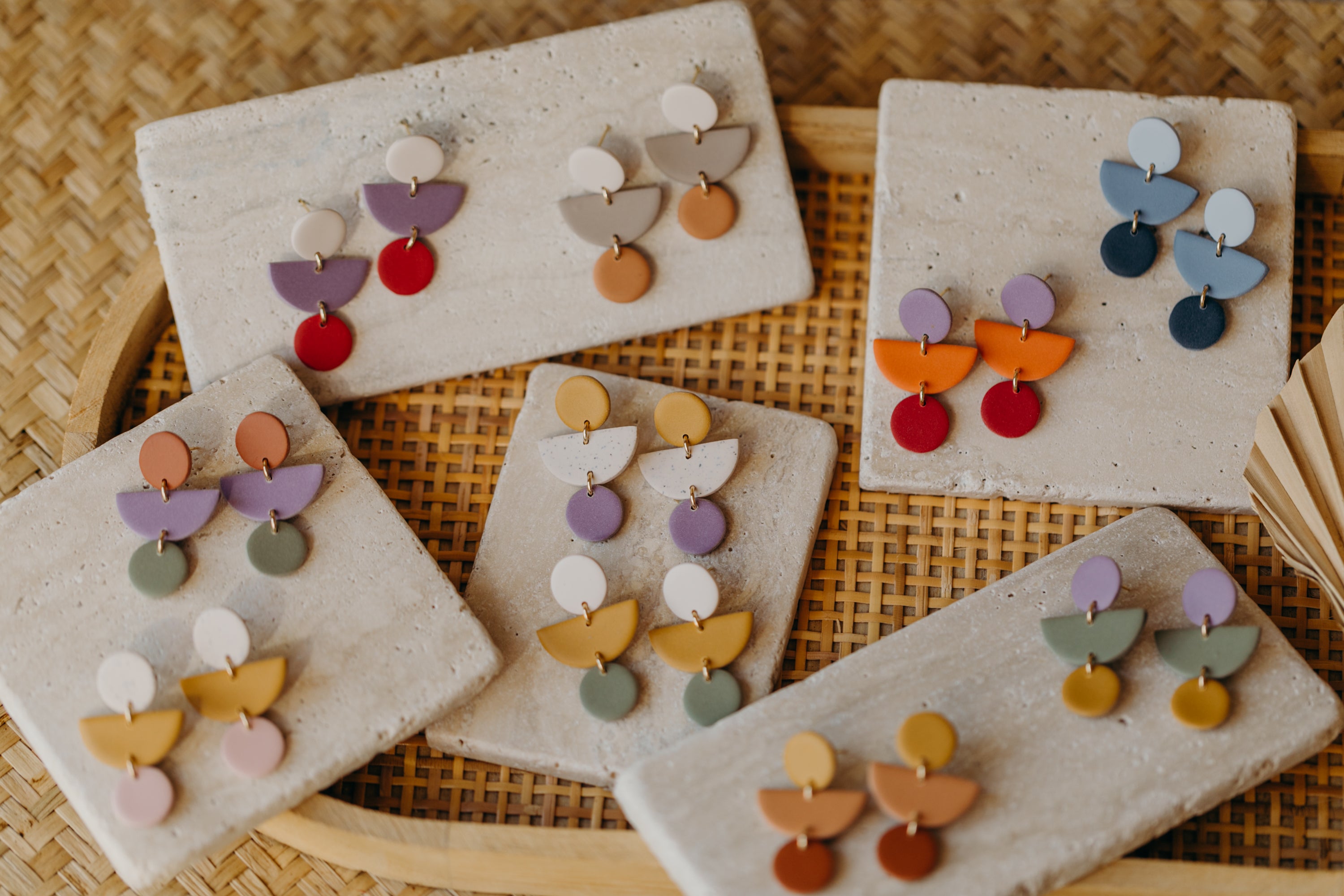 MAILIN - Polymer clay earrings in lime, soft mustard yellow and light pink