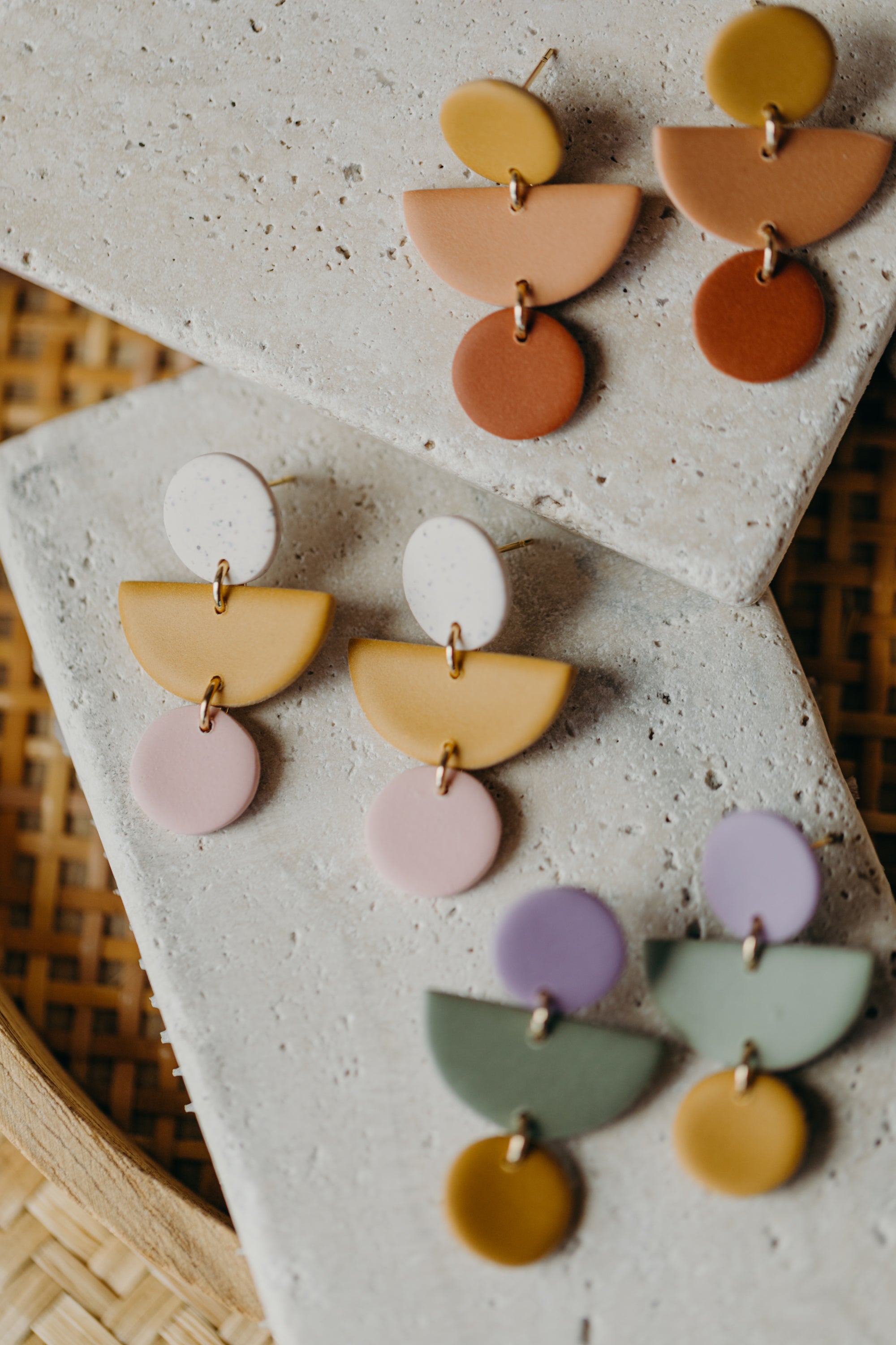 MAILIN - Polymer clay earrings in lime, soft mustard yellow and light pink