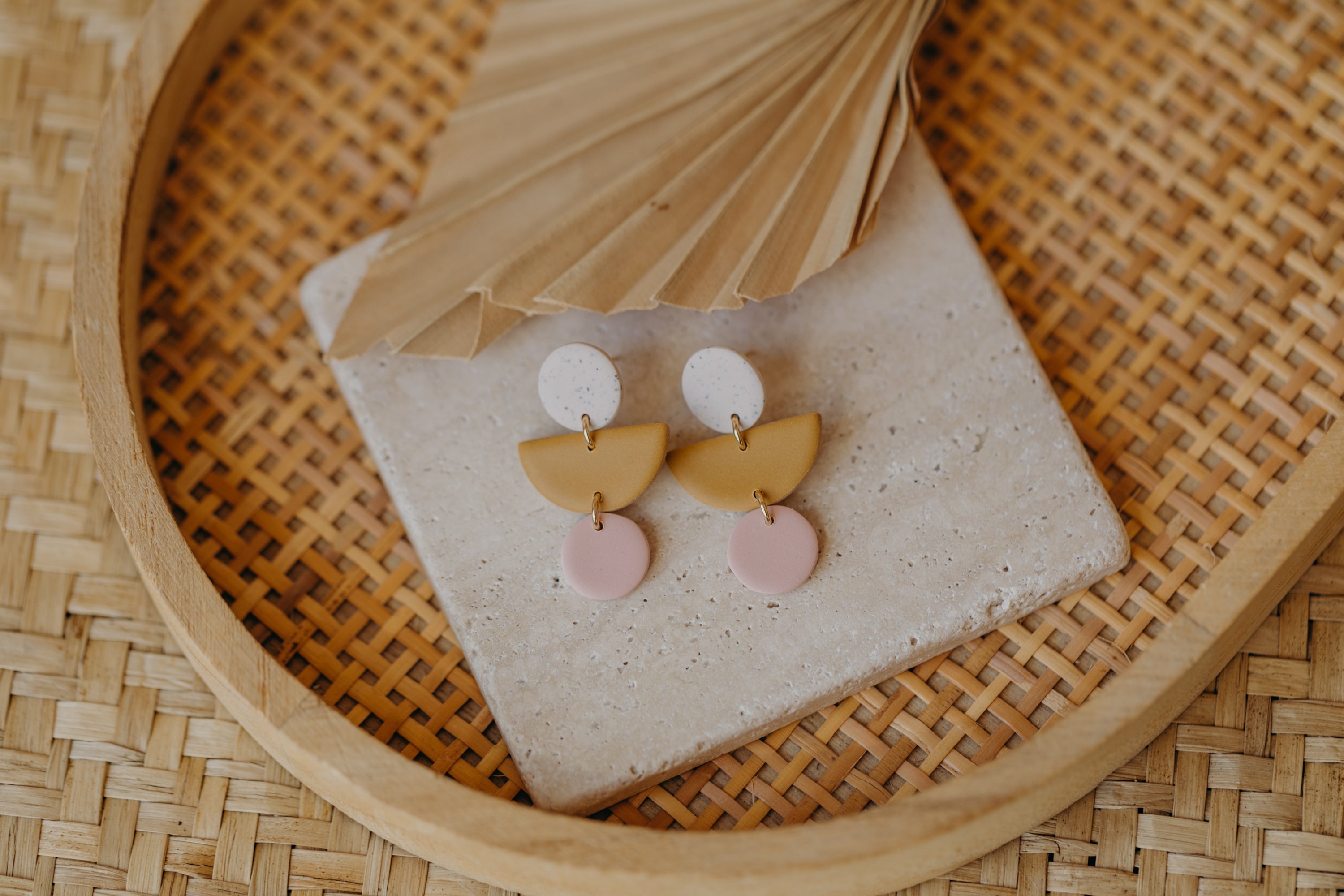 MAILIN - Polymer clay earrings in lime, soft mustard yellow and light pink