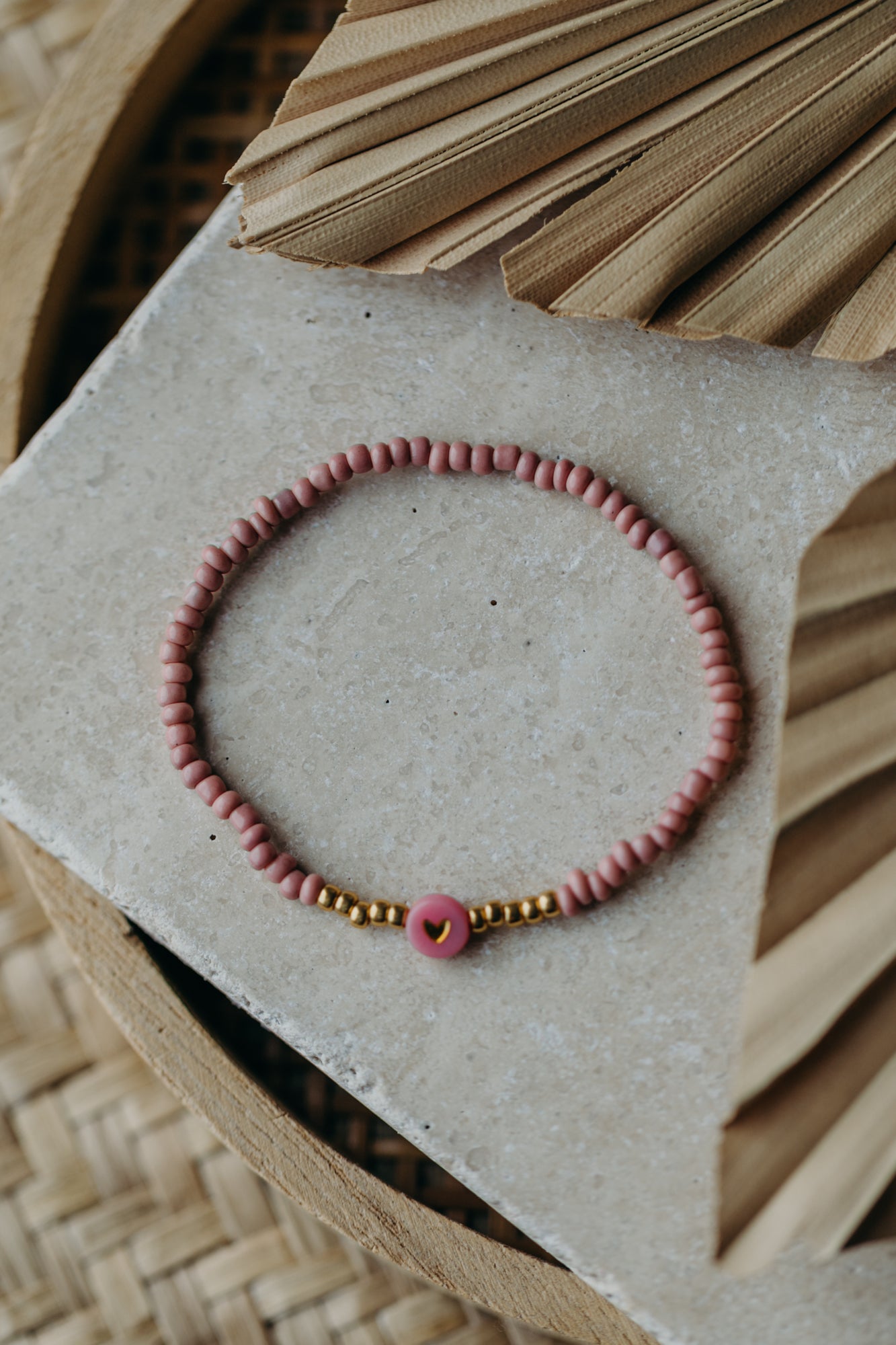 Herz Perlenarmband in mauve