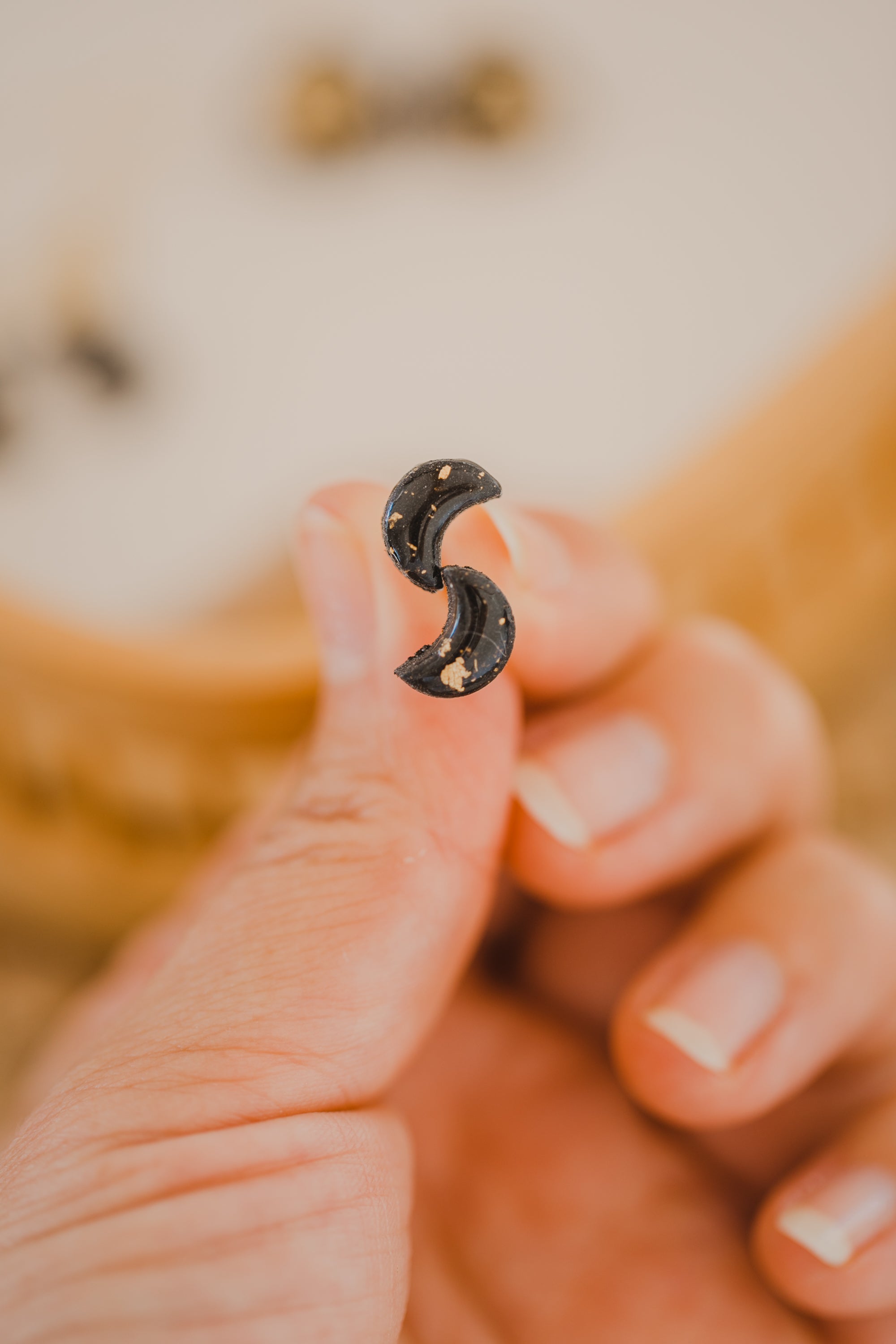 Hoop earrings with round polymer clay pendant and leaf