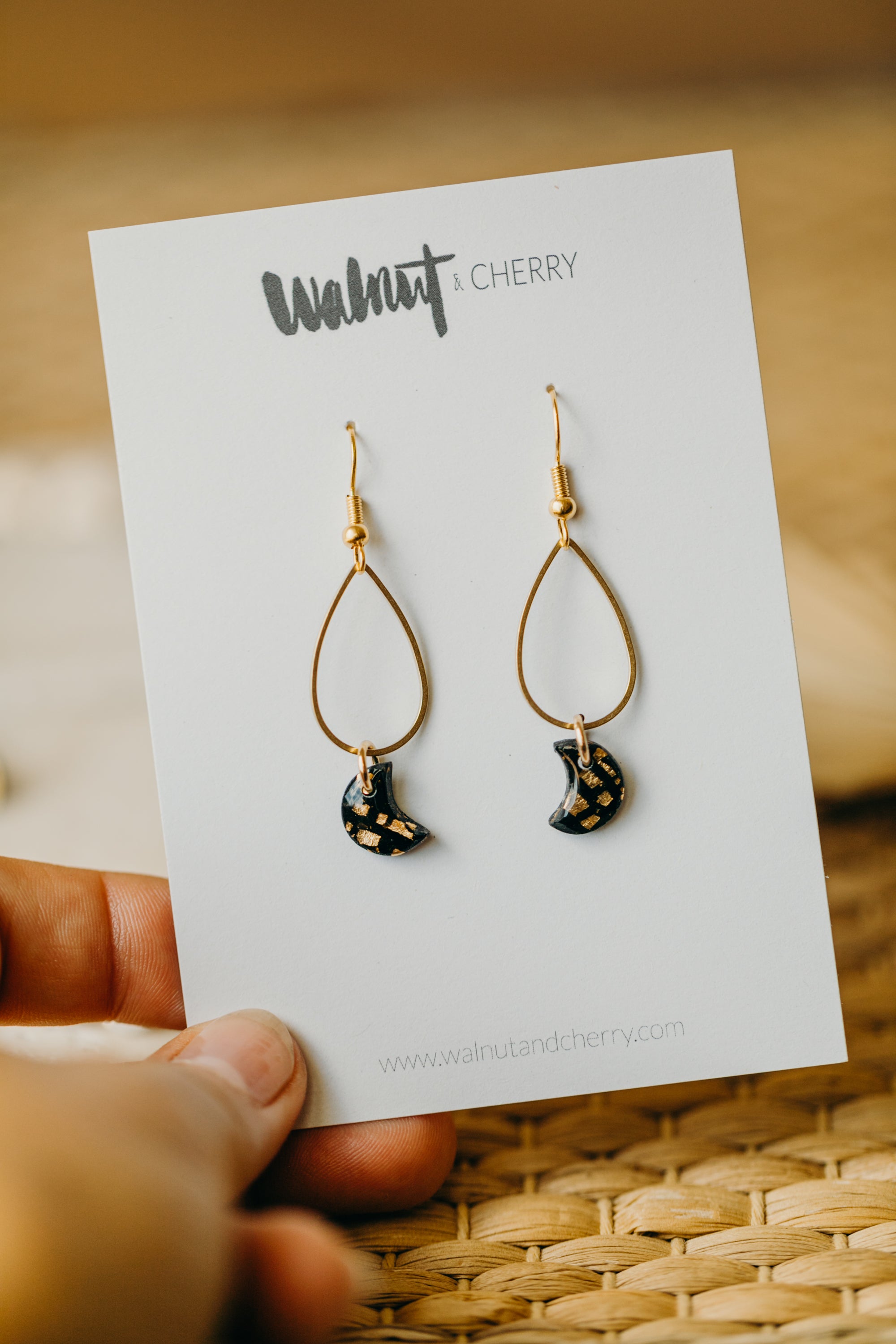 Polymer Ton Ohrringe mit Tropfen Messinganhänger und Mond