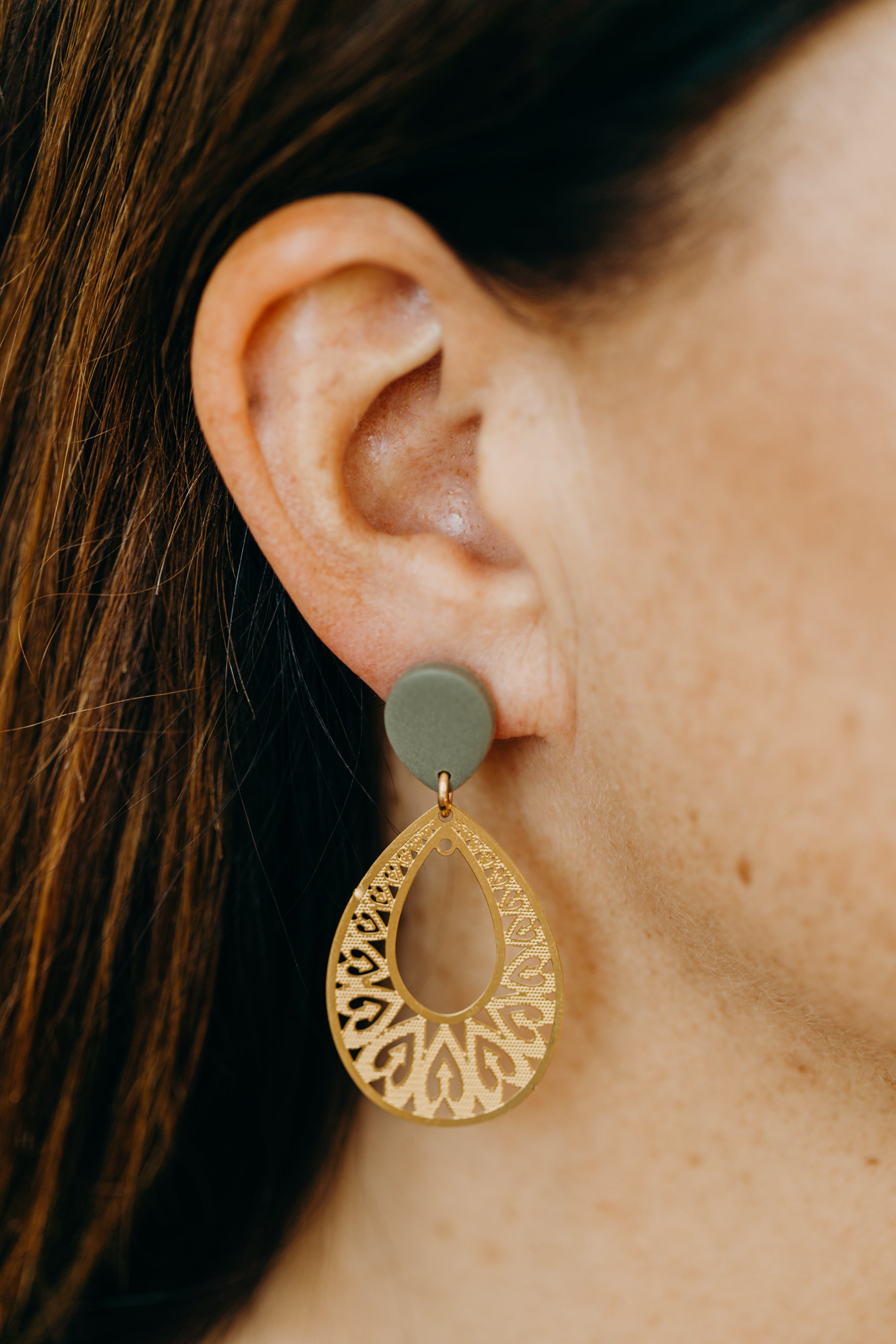 Polymer clay earrings with drop pendant