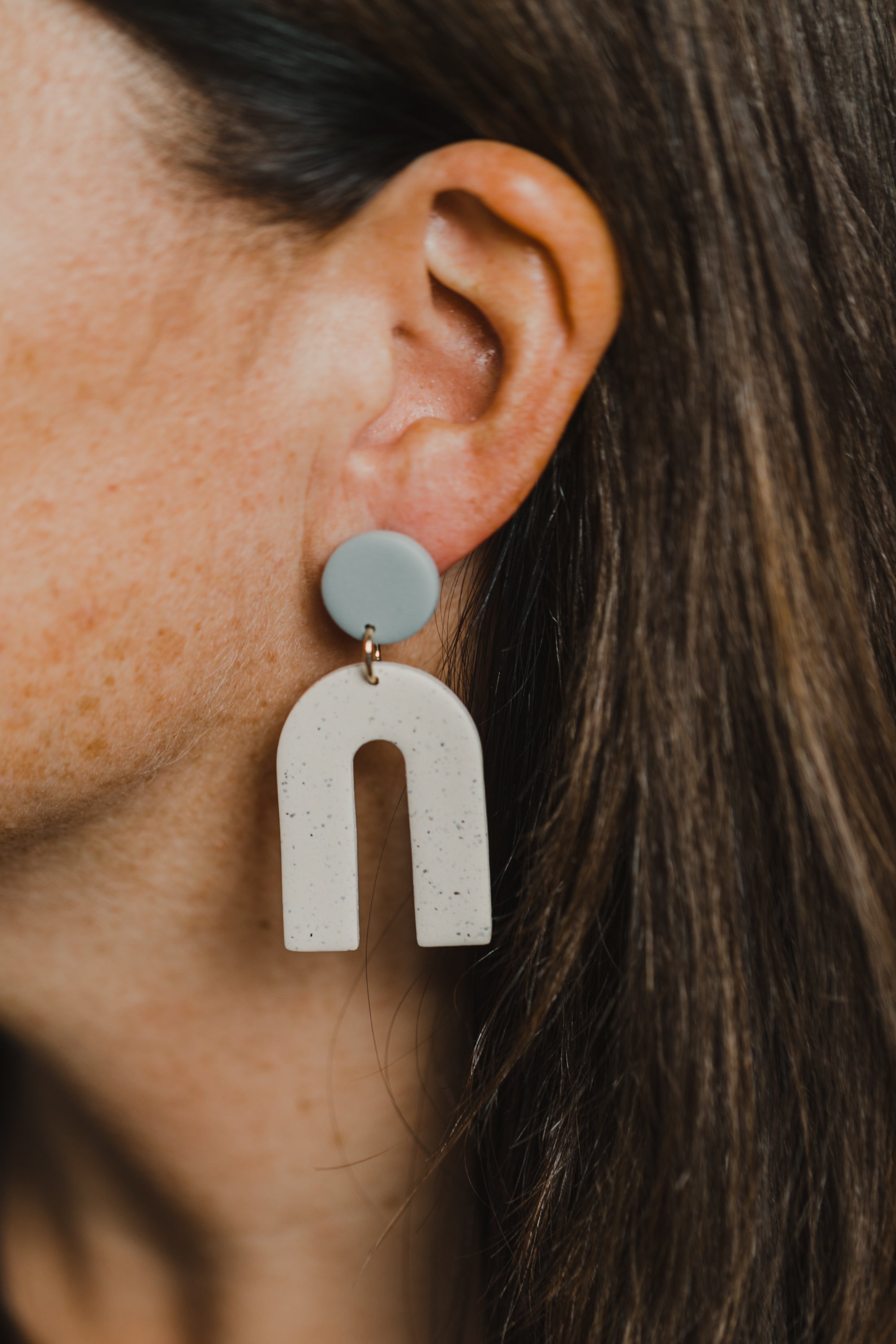 round polymer clay earrings with brass pendant circle