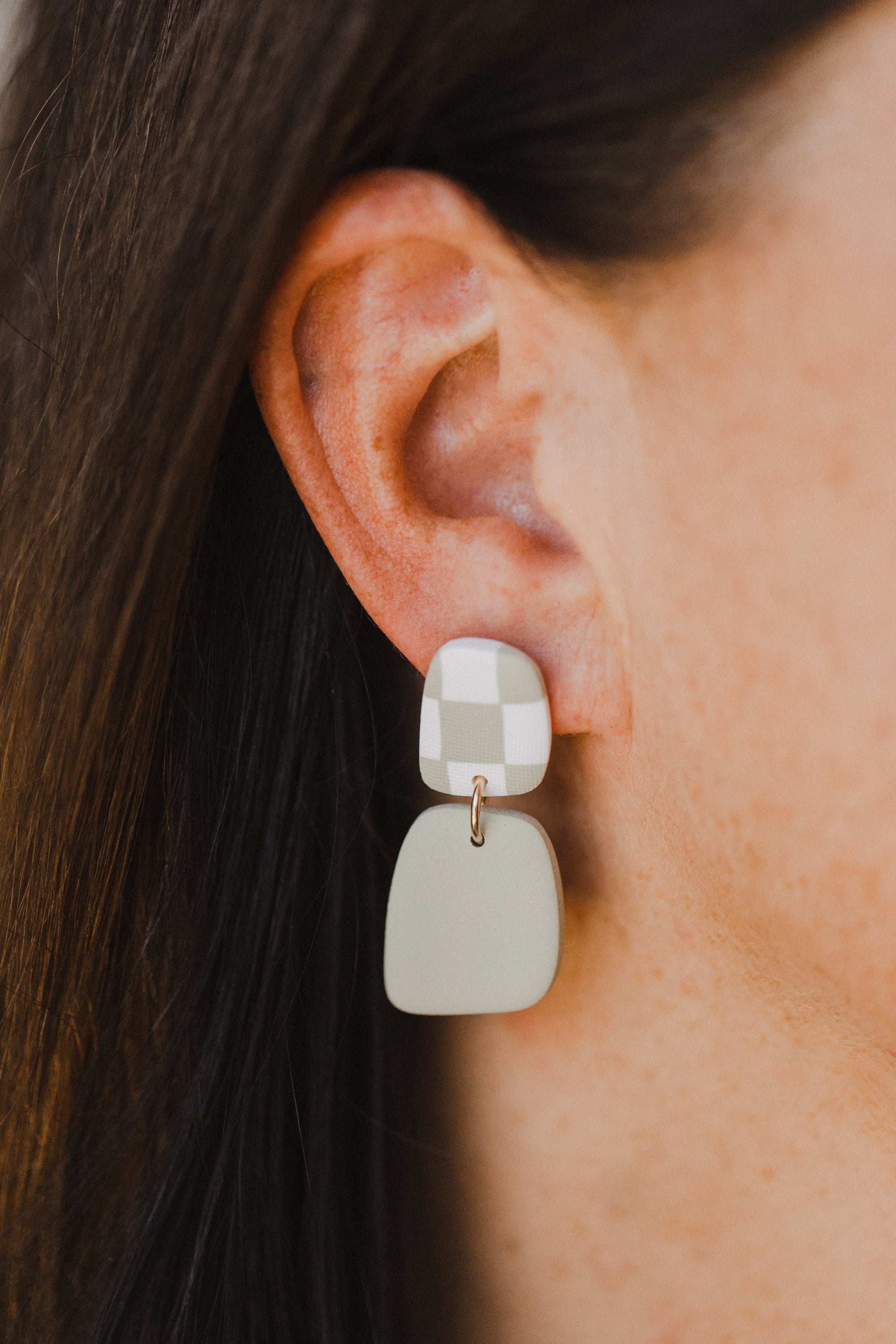 round polymer clay earrings with brass pendant circle