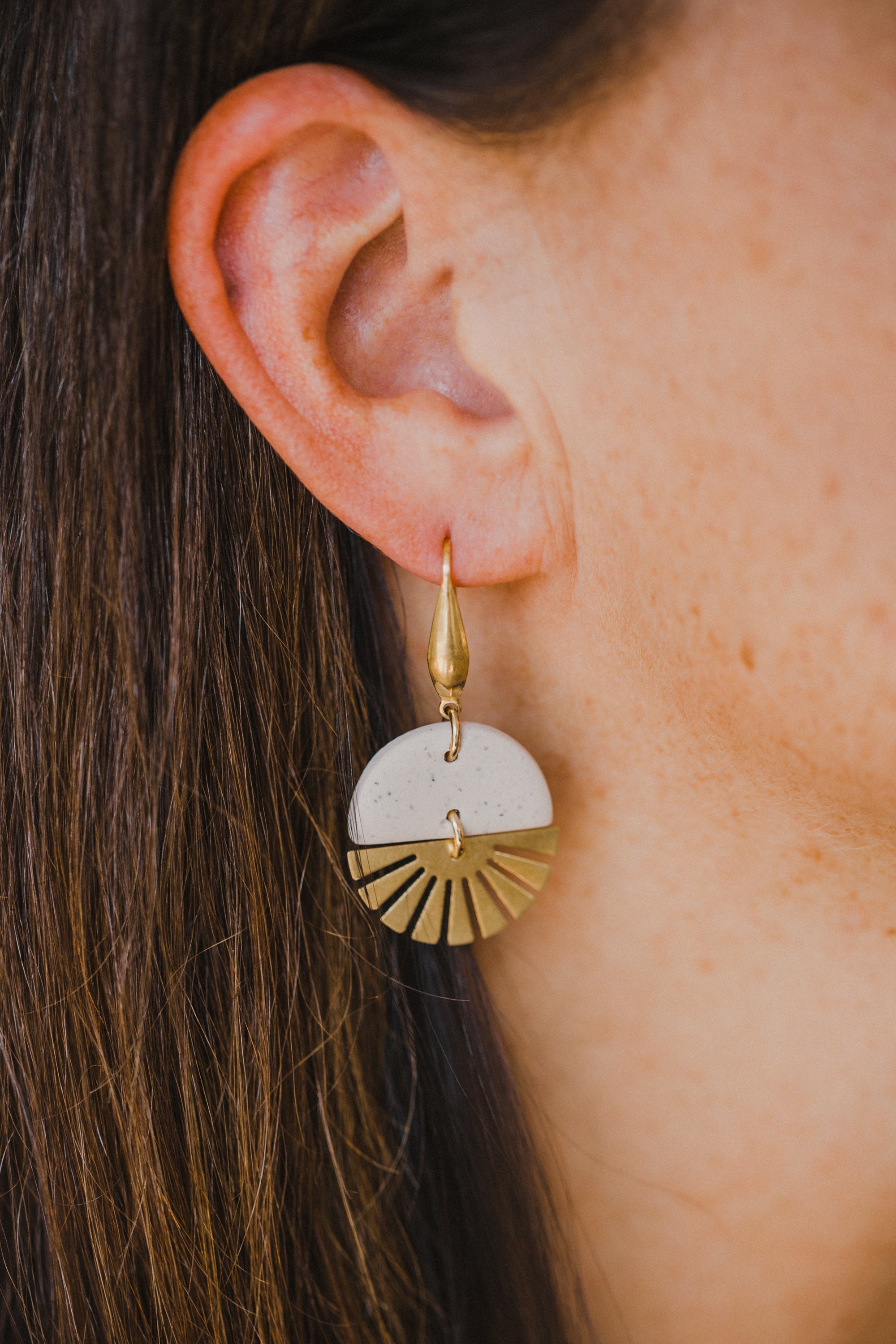 round polymer clay earrings with brass pendant circle