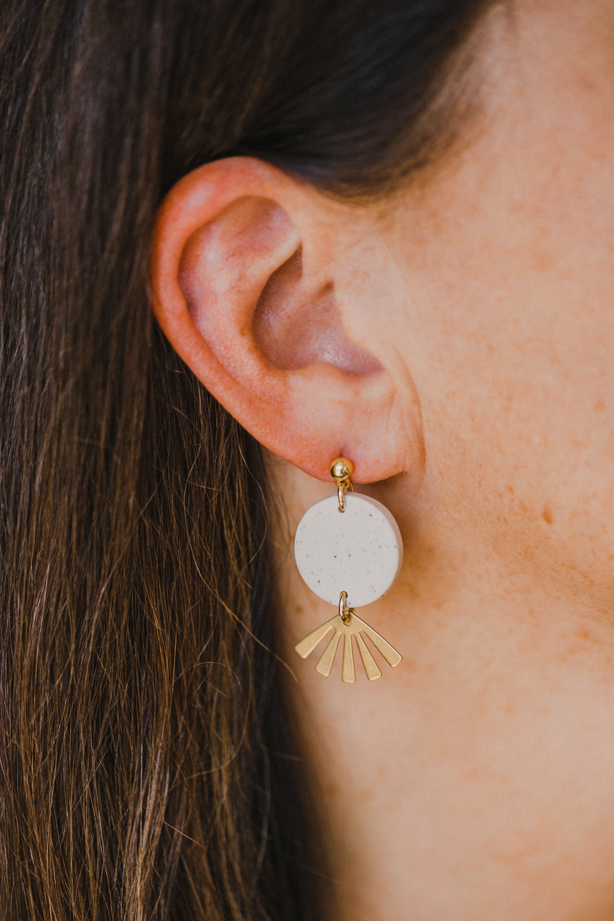 round polymer clay earrings with brass pendant circle