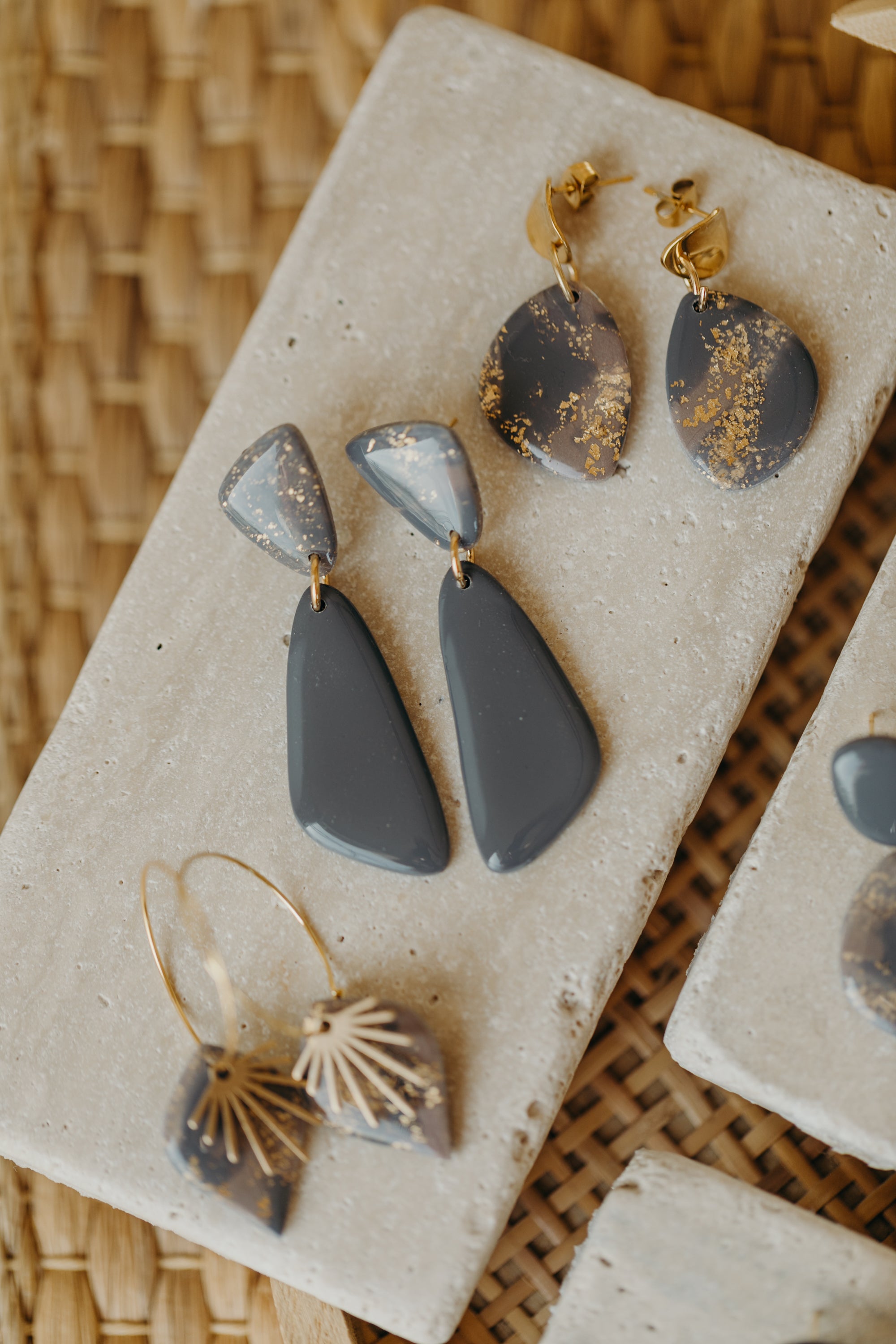 round polymer clay earrings with brass pendant circle