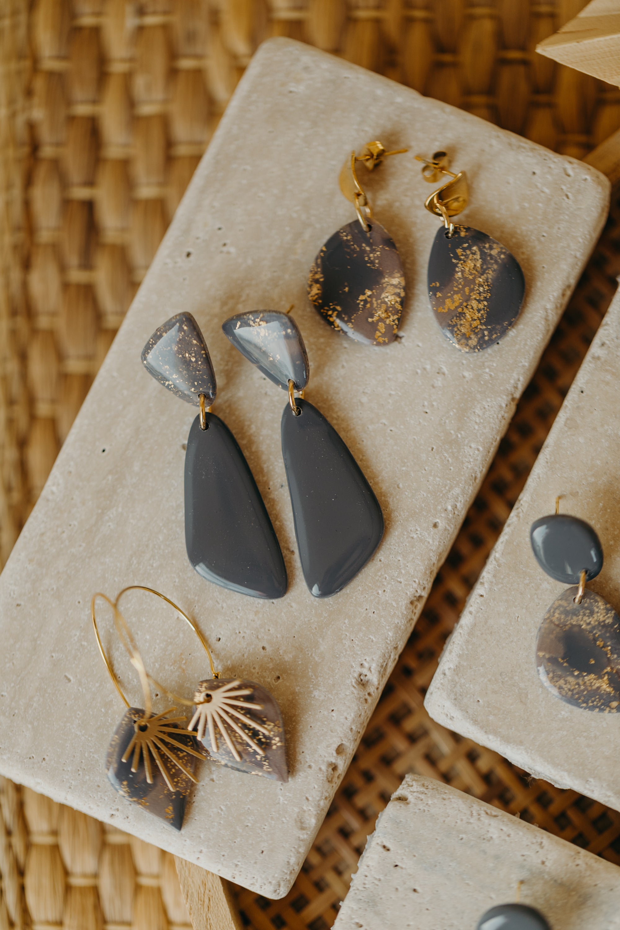 round polymer clay earrings with brass pendant circle