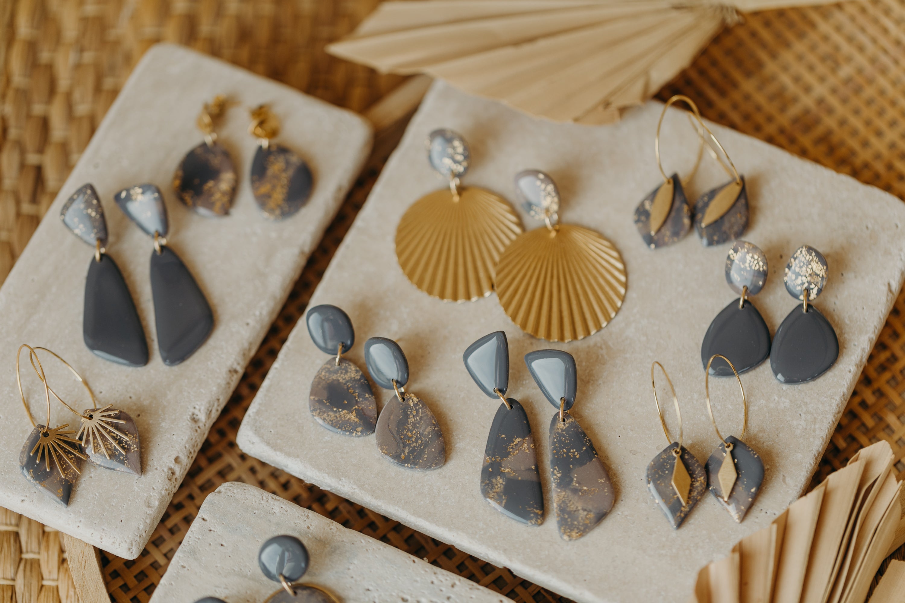 round polymer clay earrings with brass pendant circle