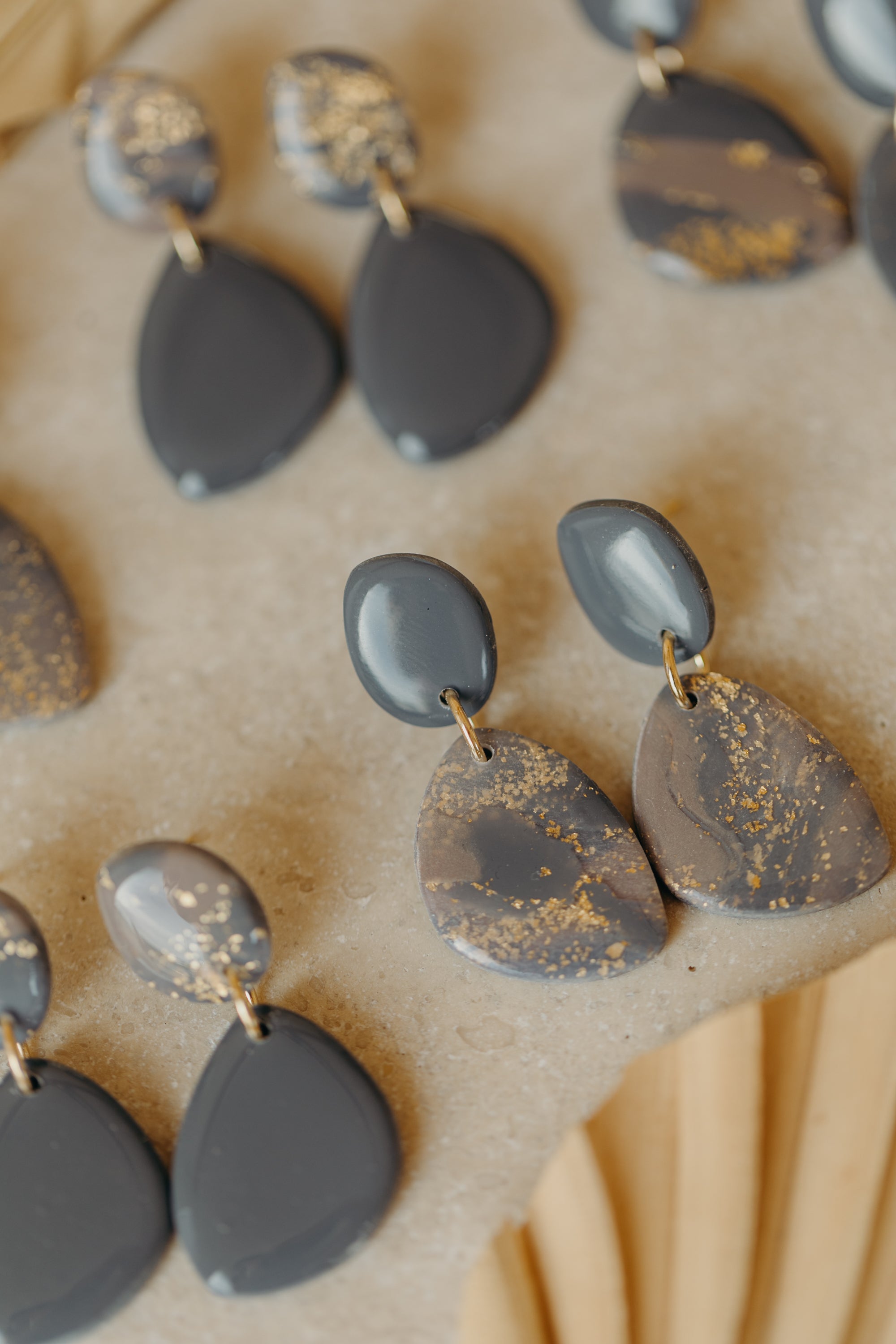 round polymer clay earrings with brass pendant circle