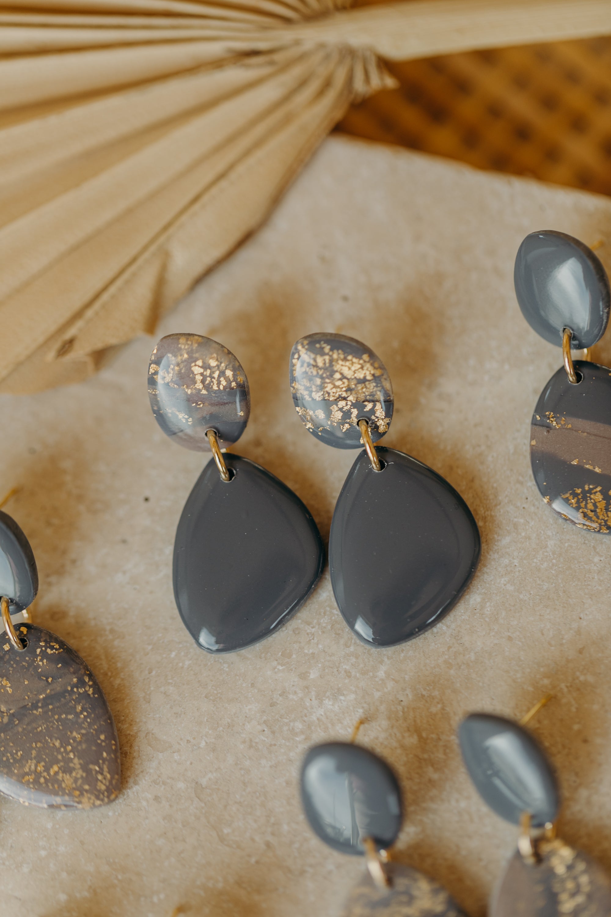 round polymer clay earrings with brass pendant circle