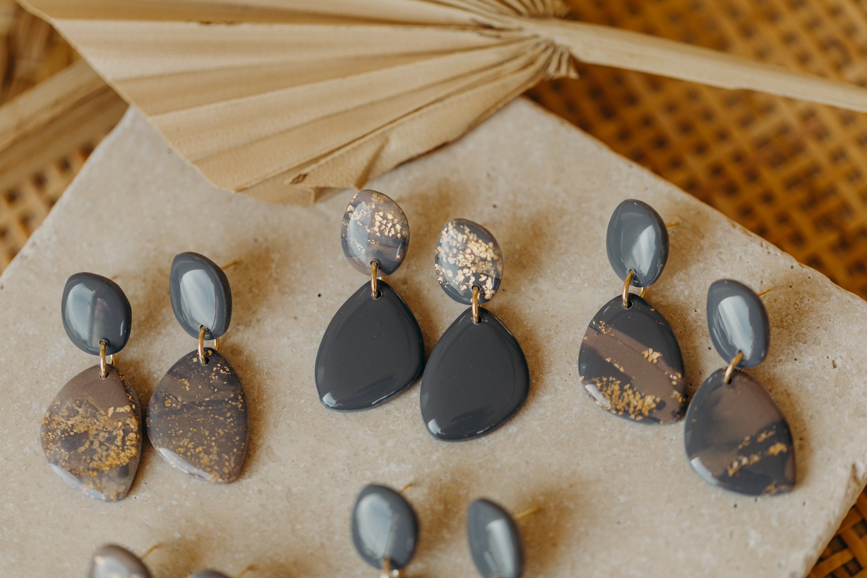 round polymer clay earrings with brass pendant circle