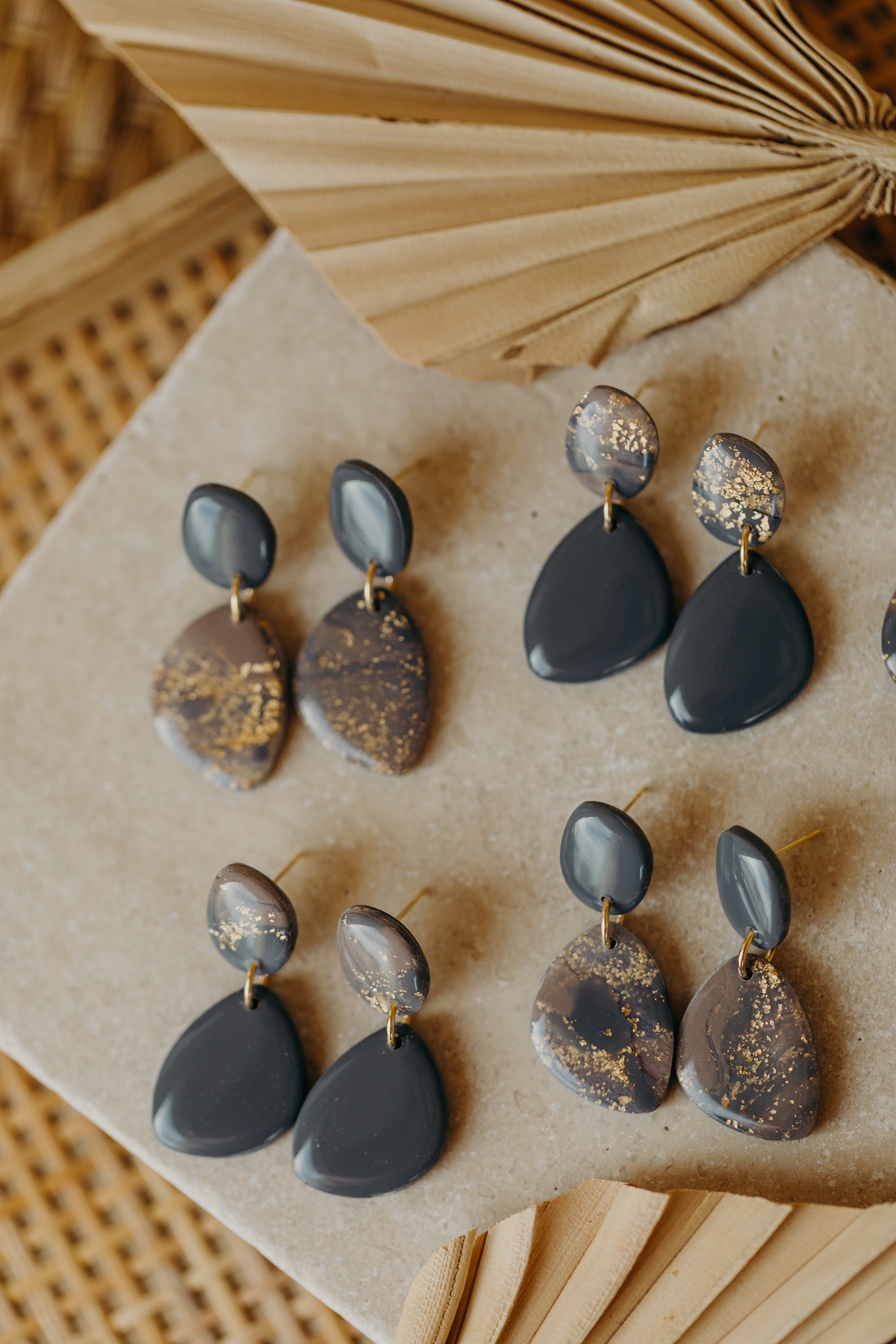 round polymer clay earrings with brass pendant circle