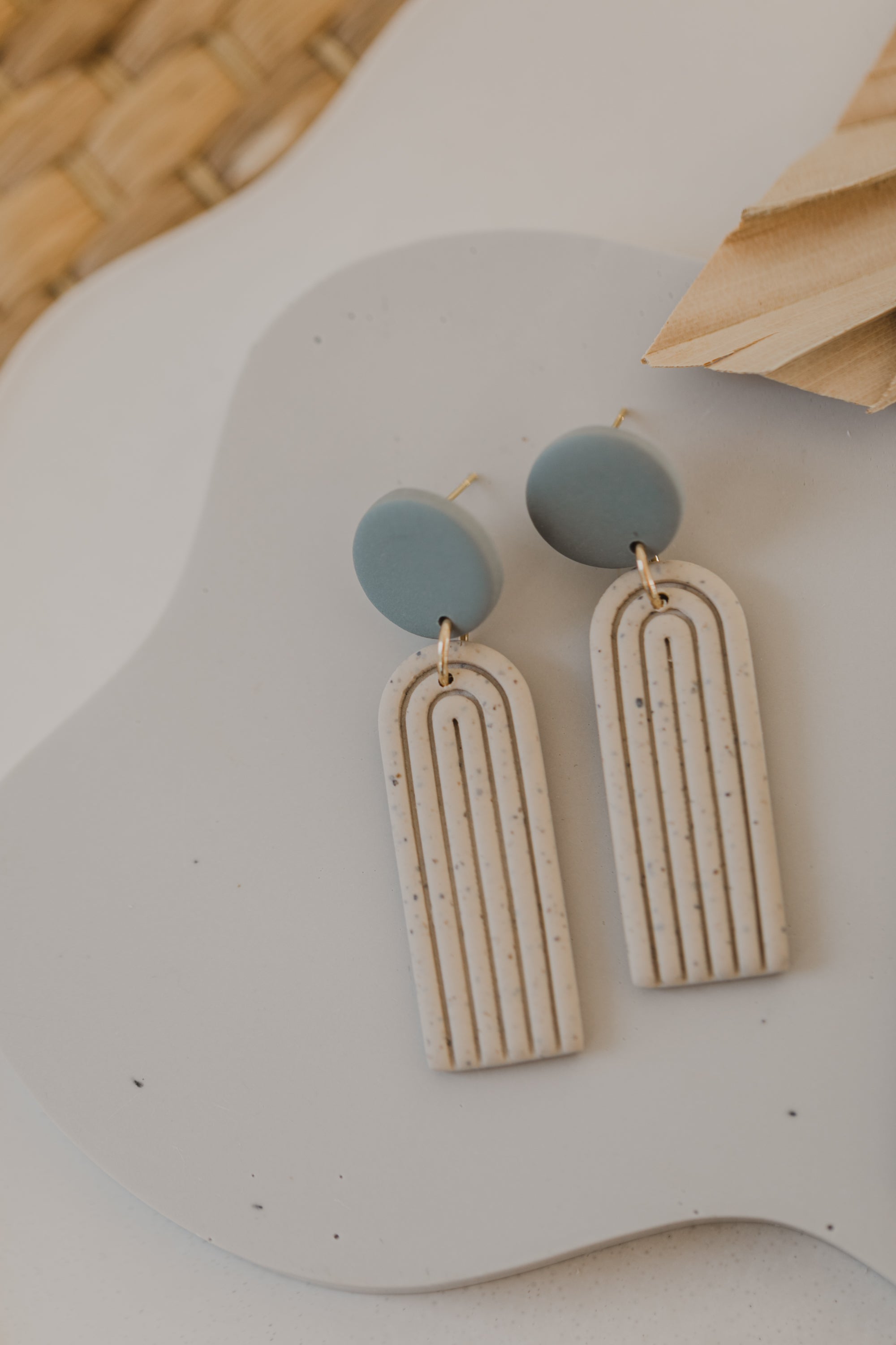 round polymer clay earrings with brass pendant circle