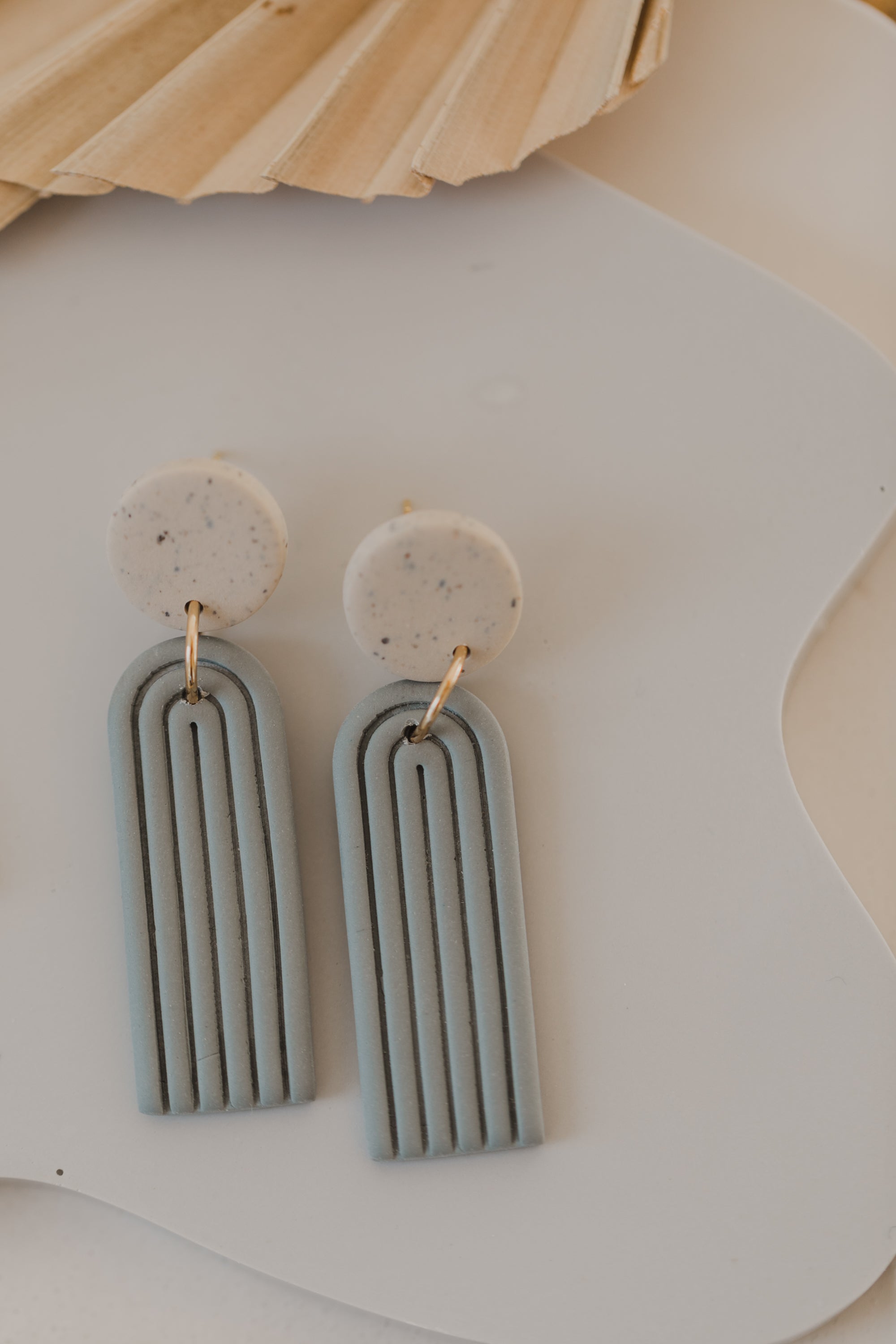 round polymer clay earrings with brass pendant circle