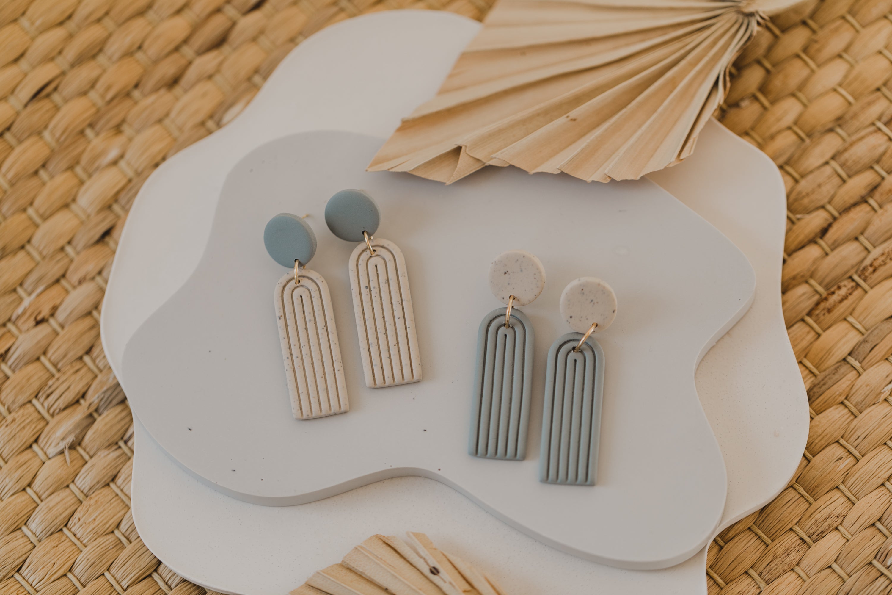 round polymer clay earrings with brass pendant circle