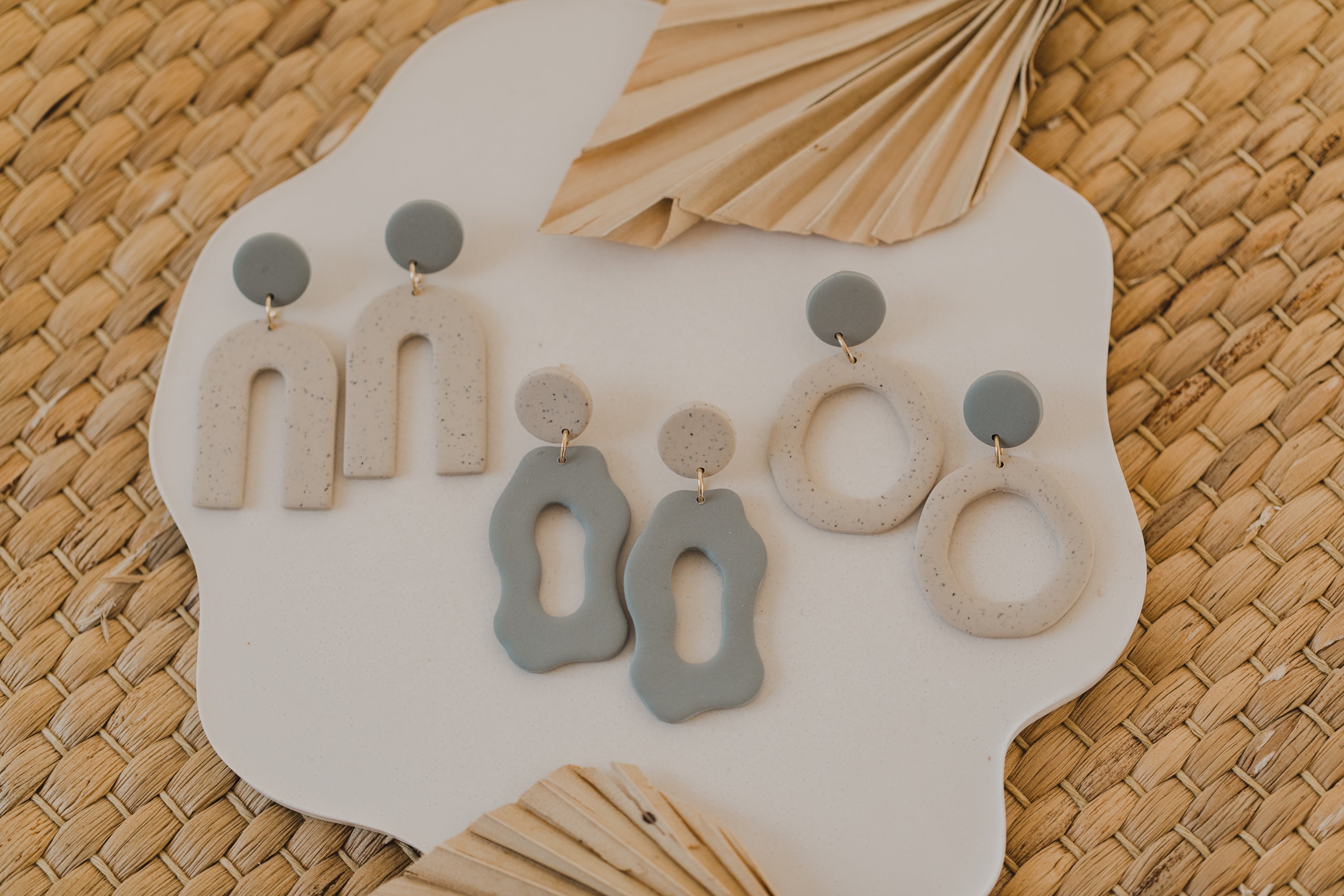 round polymer clay earrings with brass pendant circle