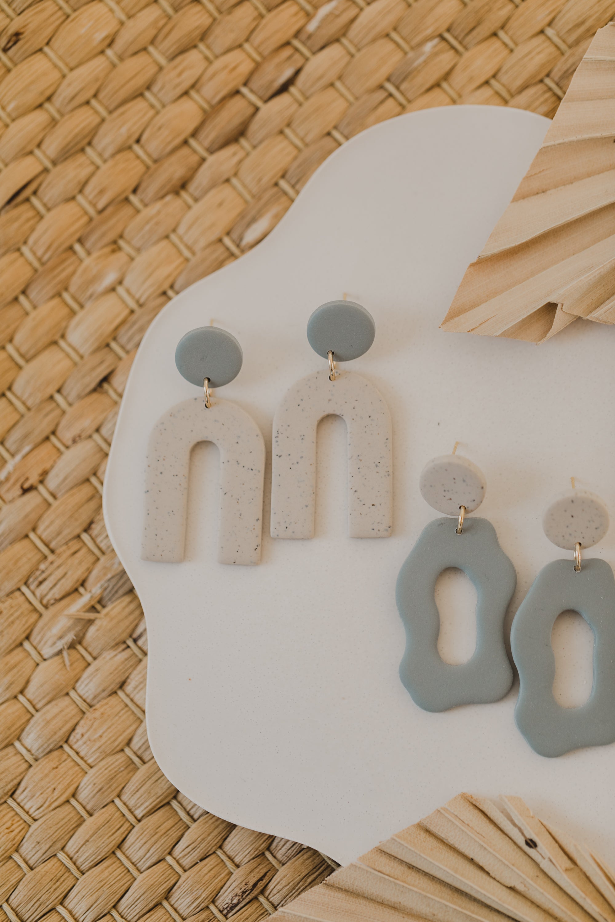 round polymer clay earrings with brass pendant circle