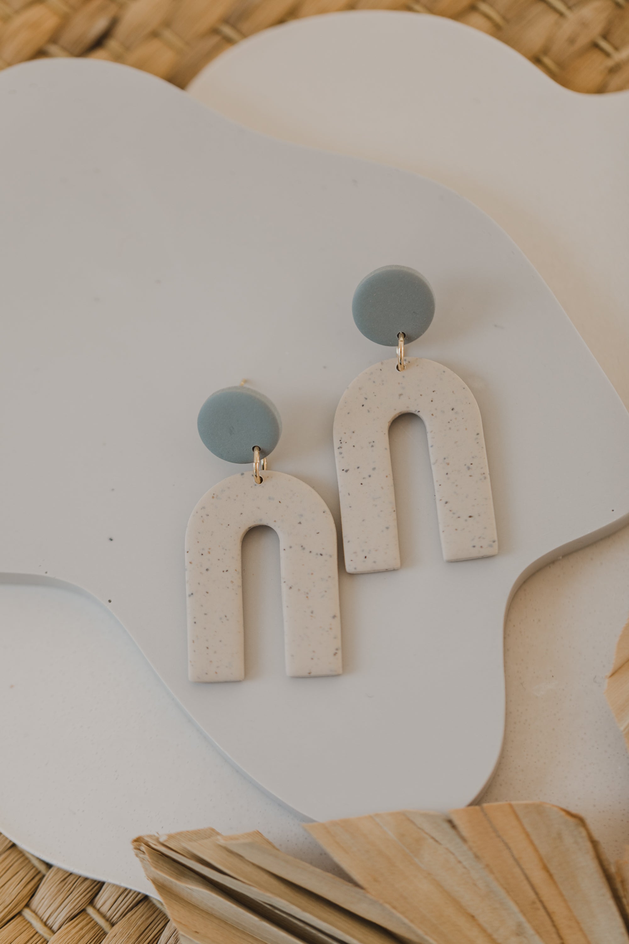 round polymer clay earrings with brass pendant circle