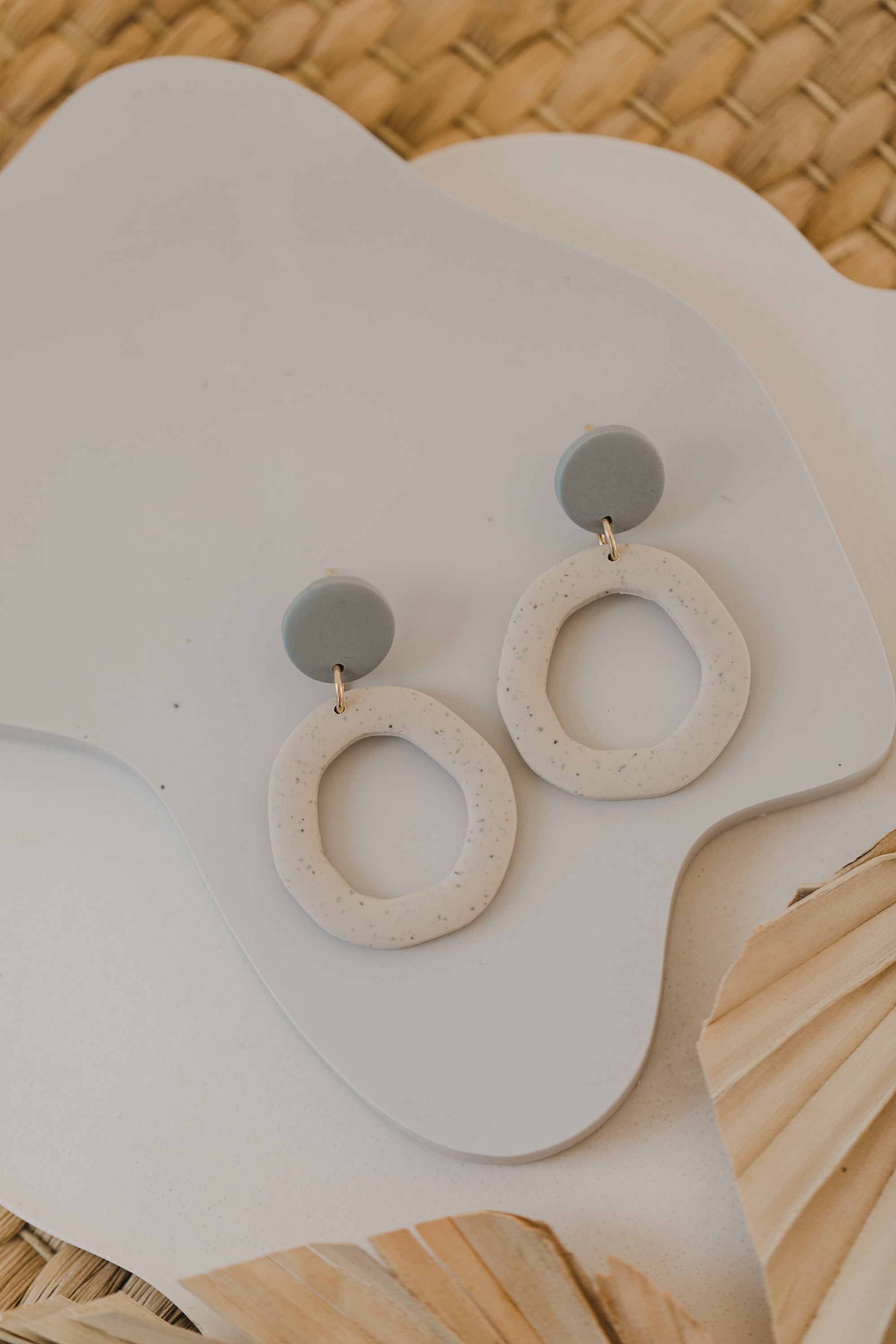 round polymer clay earrings with brass pendant circle