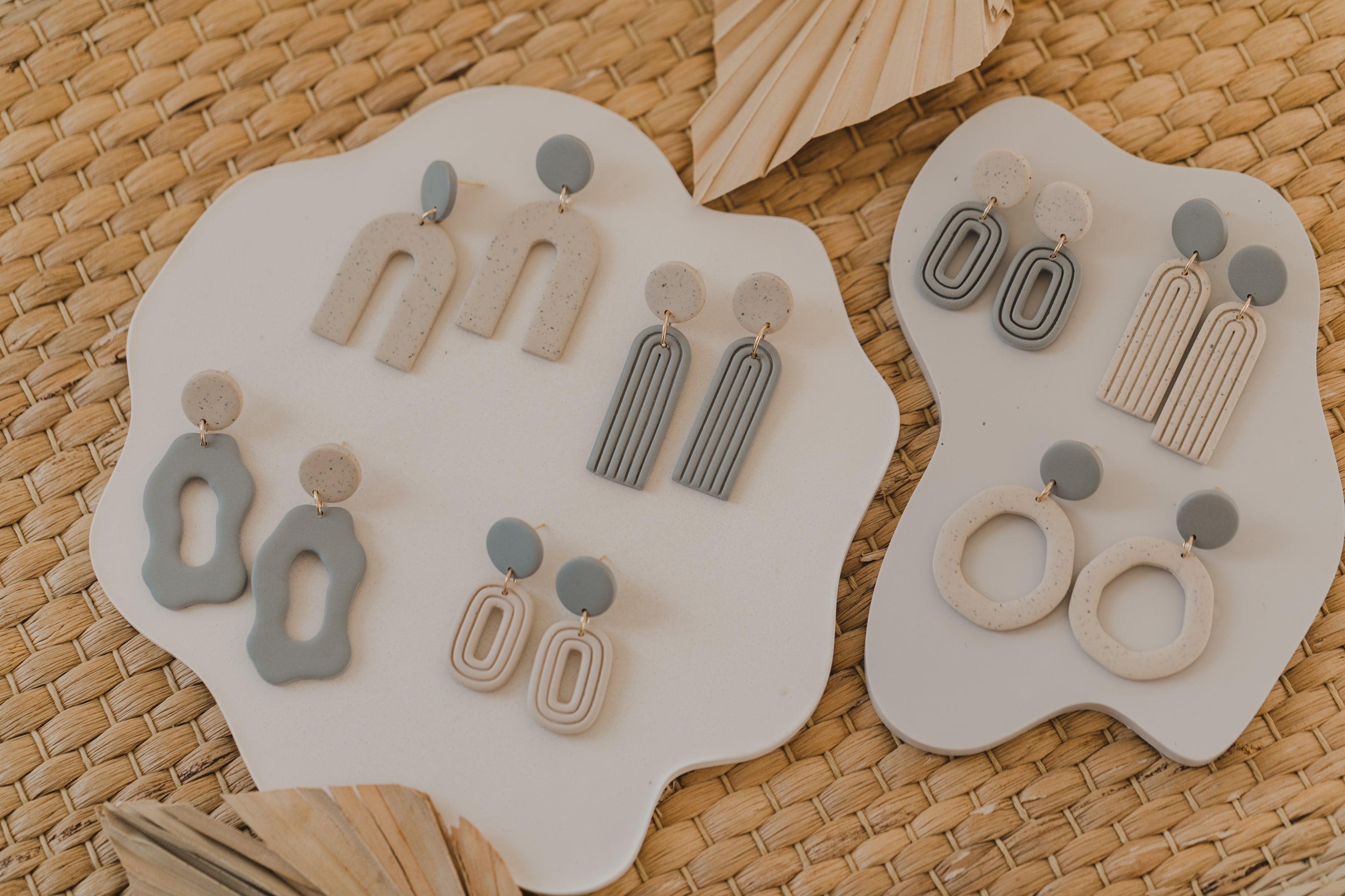 round polymer clay earrings with brass pendant circle