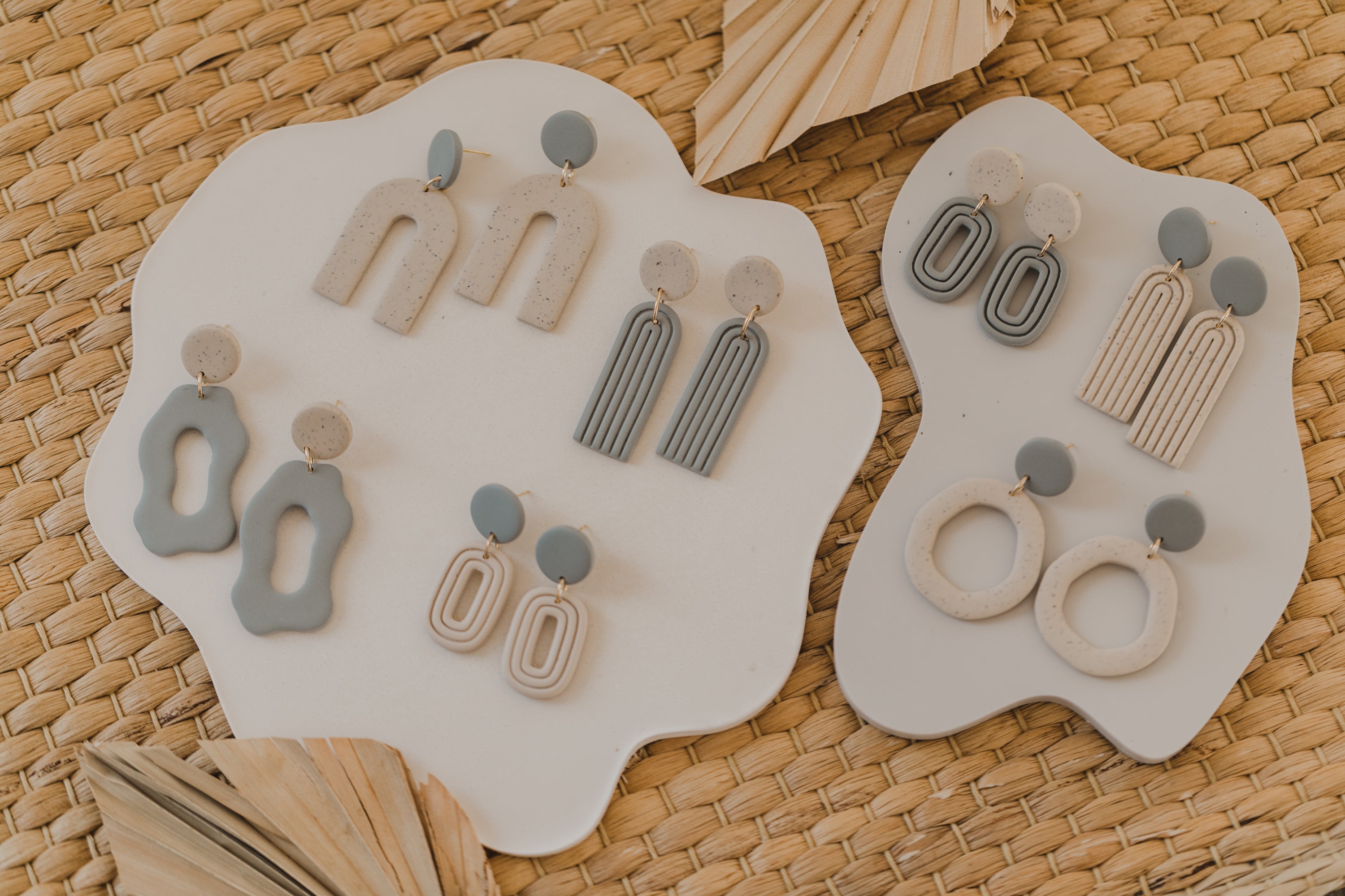 round polymer clay earrings with brass pendant circle