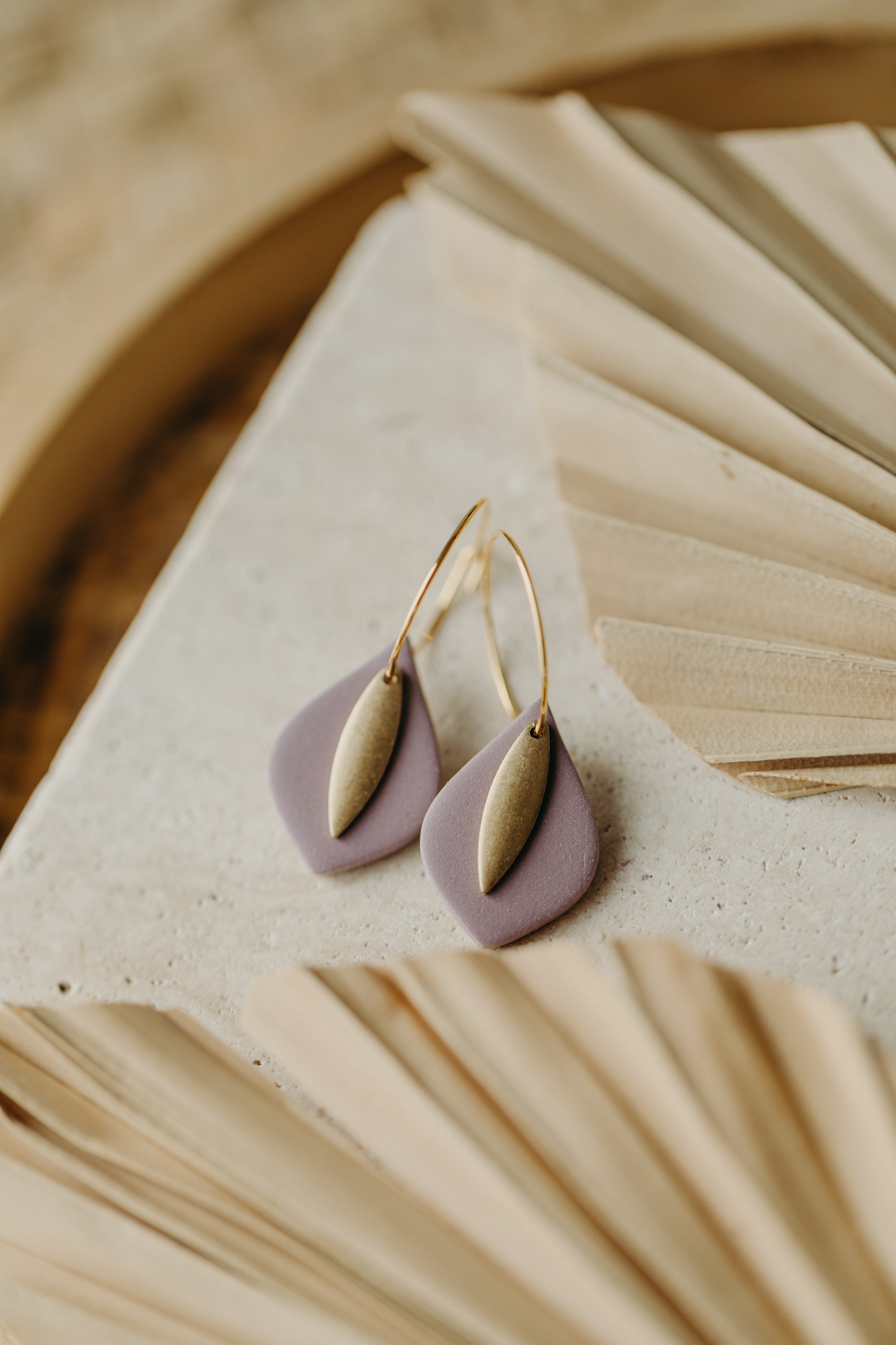 PIA - Hoop earrings with drop polymer clay and brass pendant