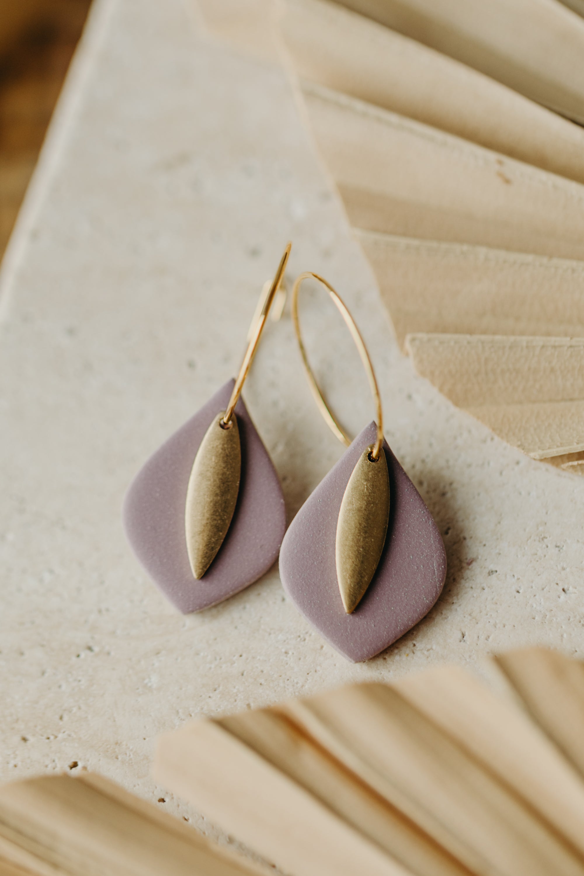 PIA - Hoop earrings with drop polymer clay and brass pendant