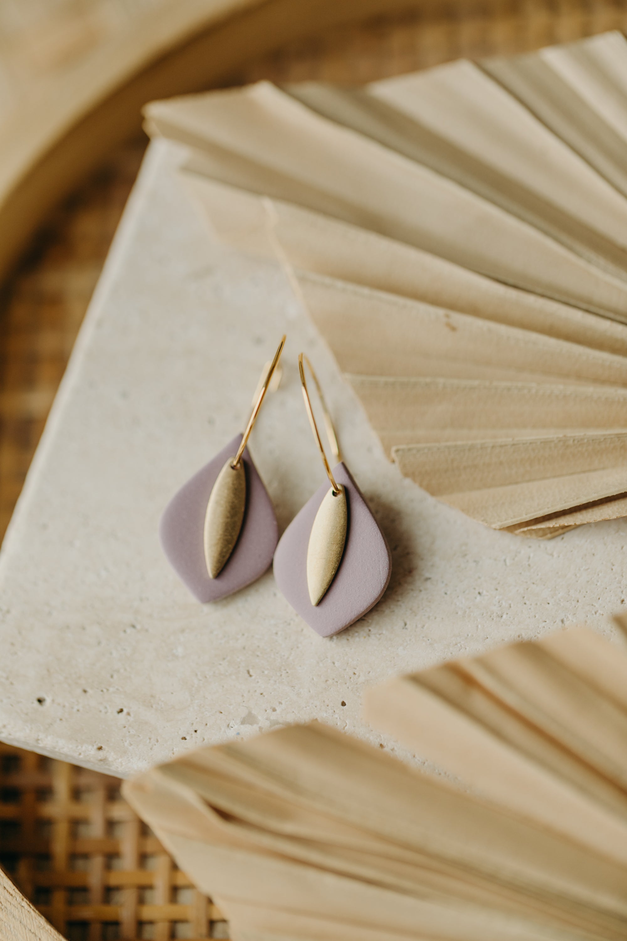 PIA - Hoop earrings with drop polymer clay and brass pendant