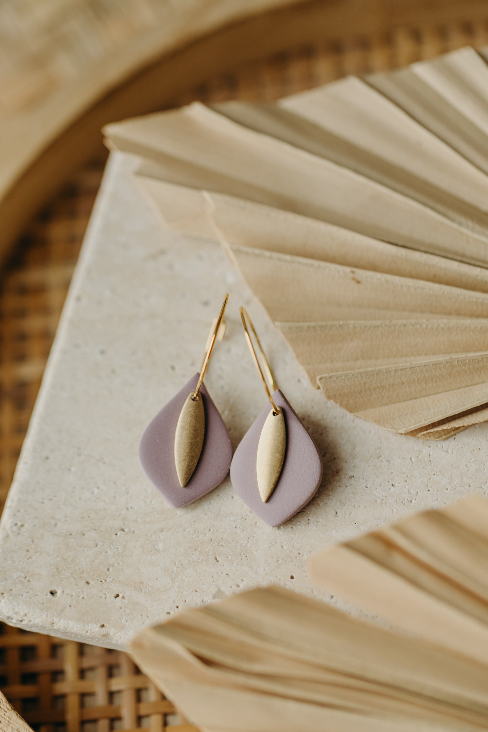 PIA - Hoop earrings with drop polymer clay and brass pendant