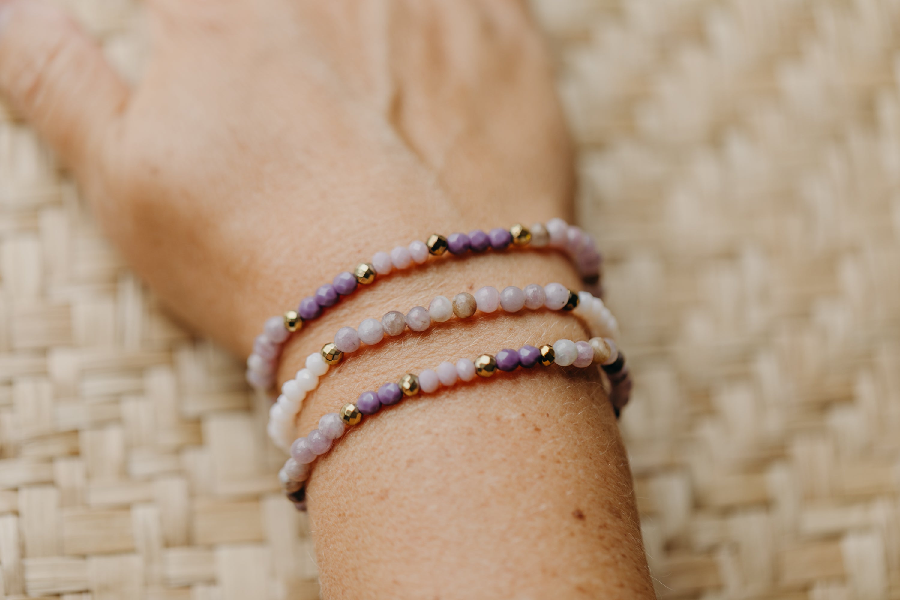 Armband lila Jade und lila Glasperlen