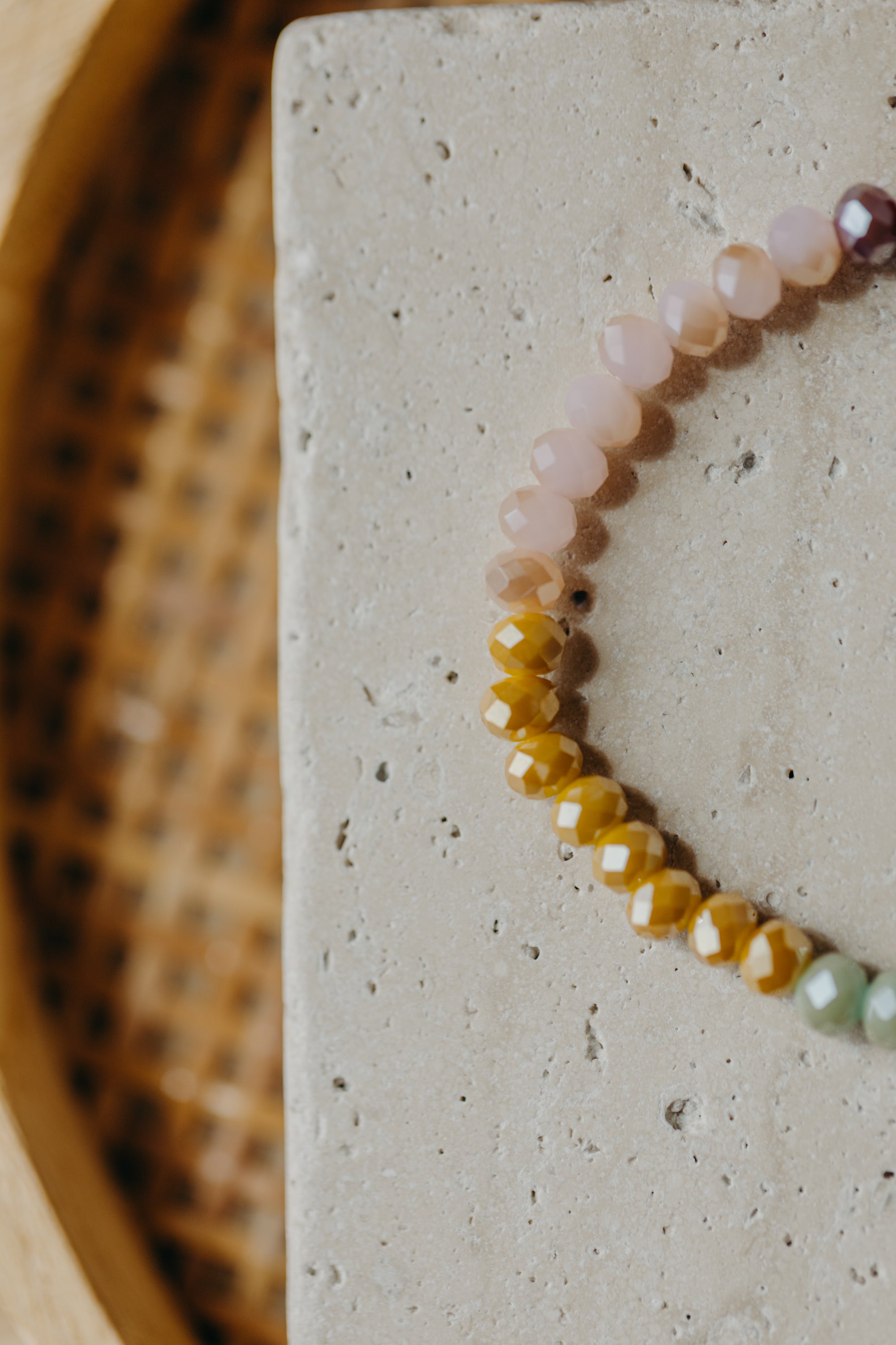 two-tone glass bead bracelet blue & cream