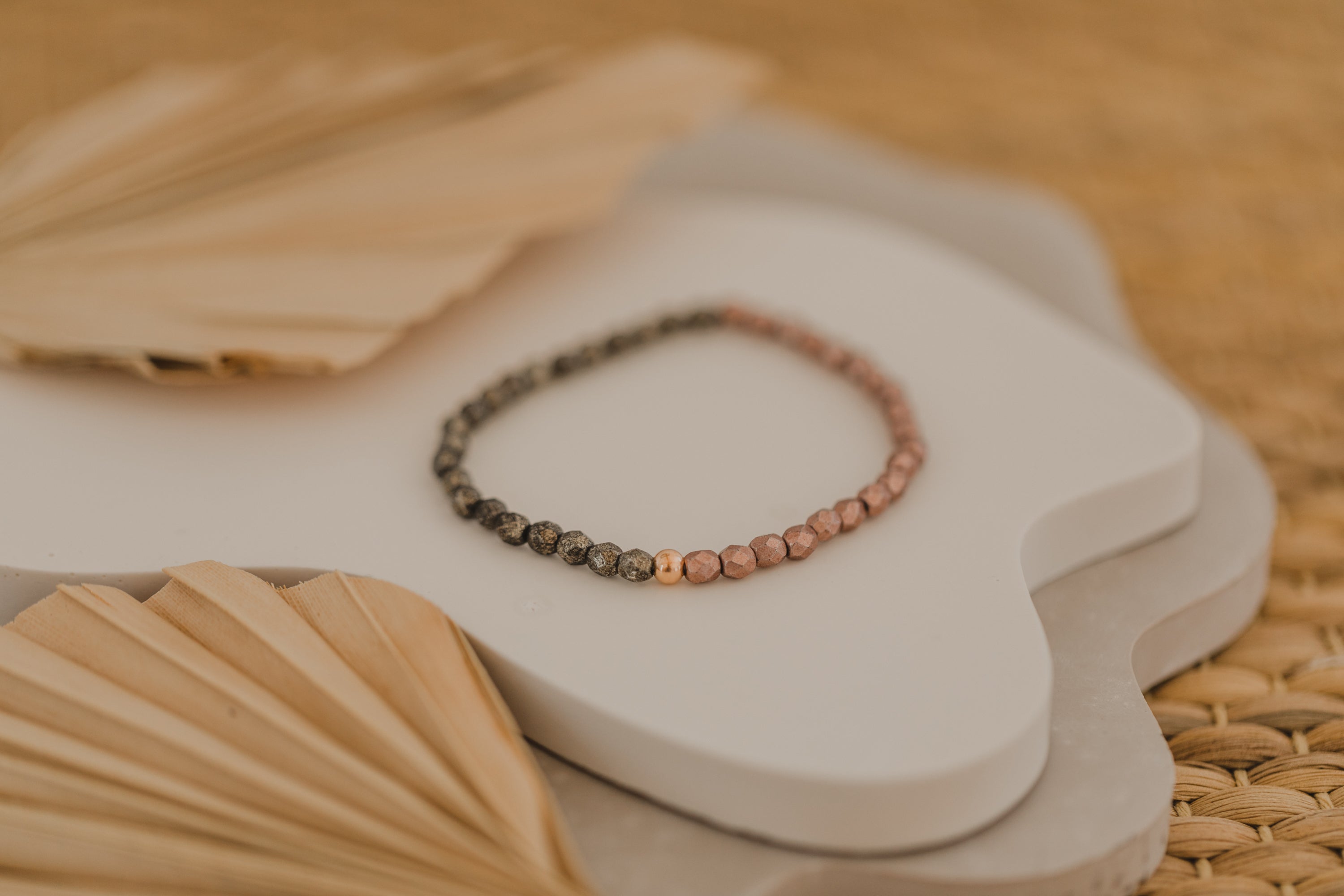 glass bead bracelet pink & brown