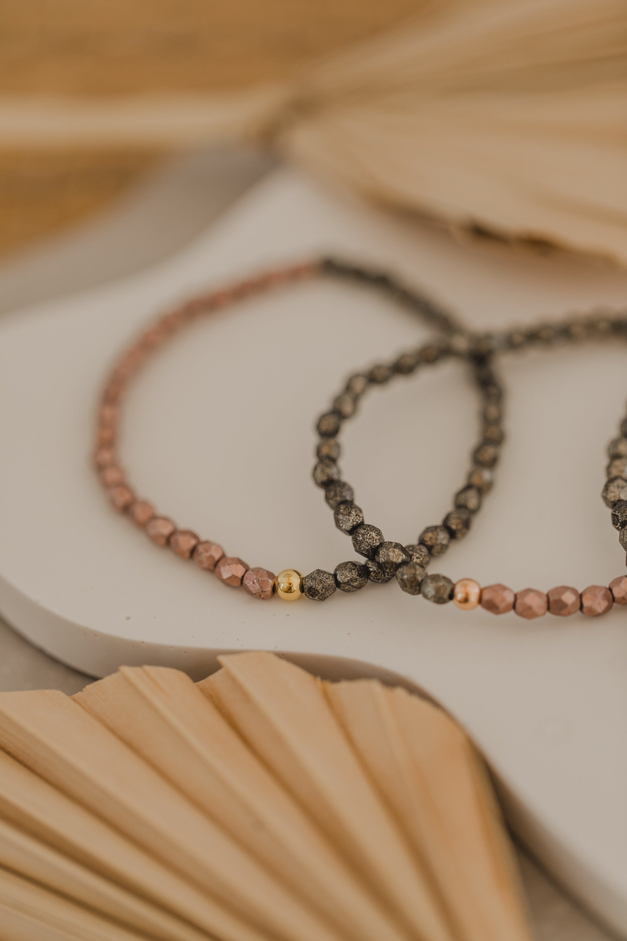 glass bead bracelet pink & brown